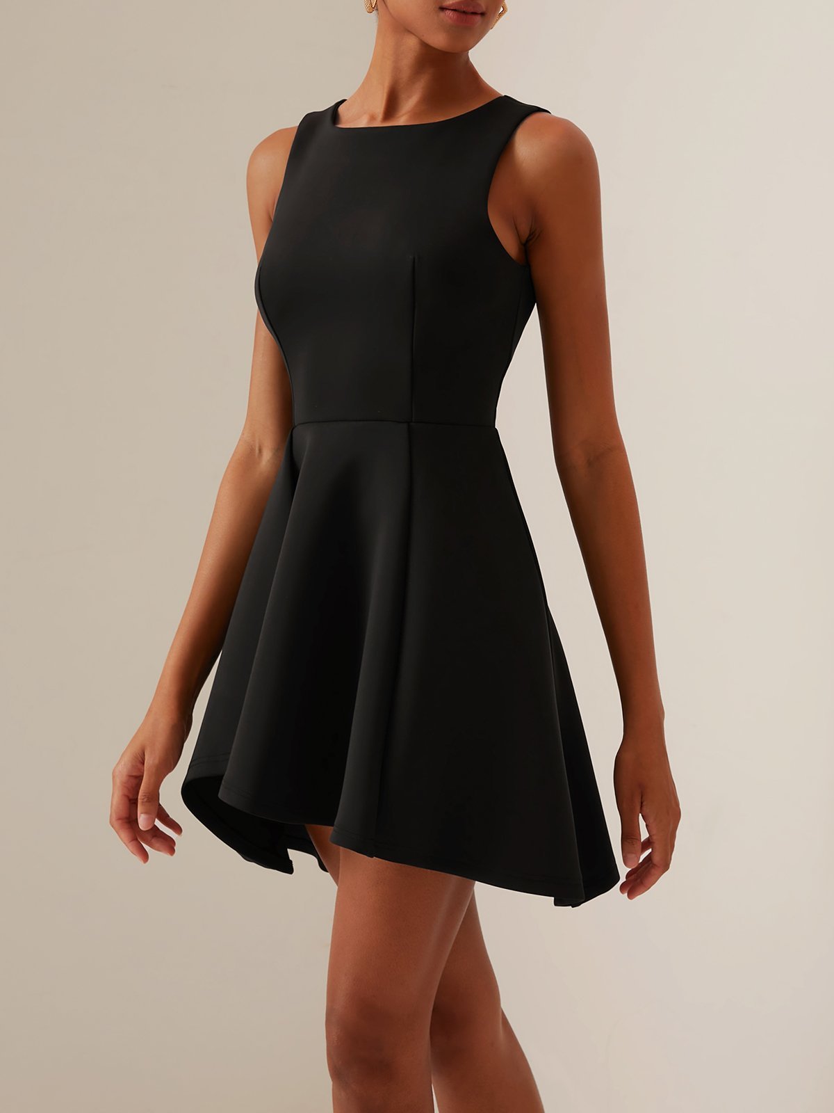 Black Sleeveless A-line Mini Dress