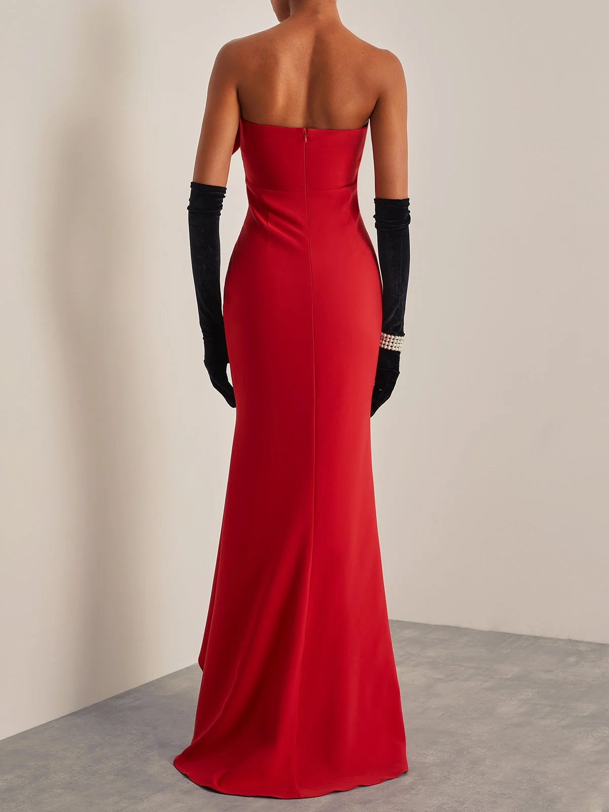 Red 3D Floral Strapless Mermaid Gown