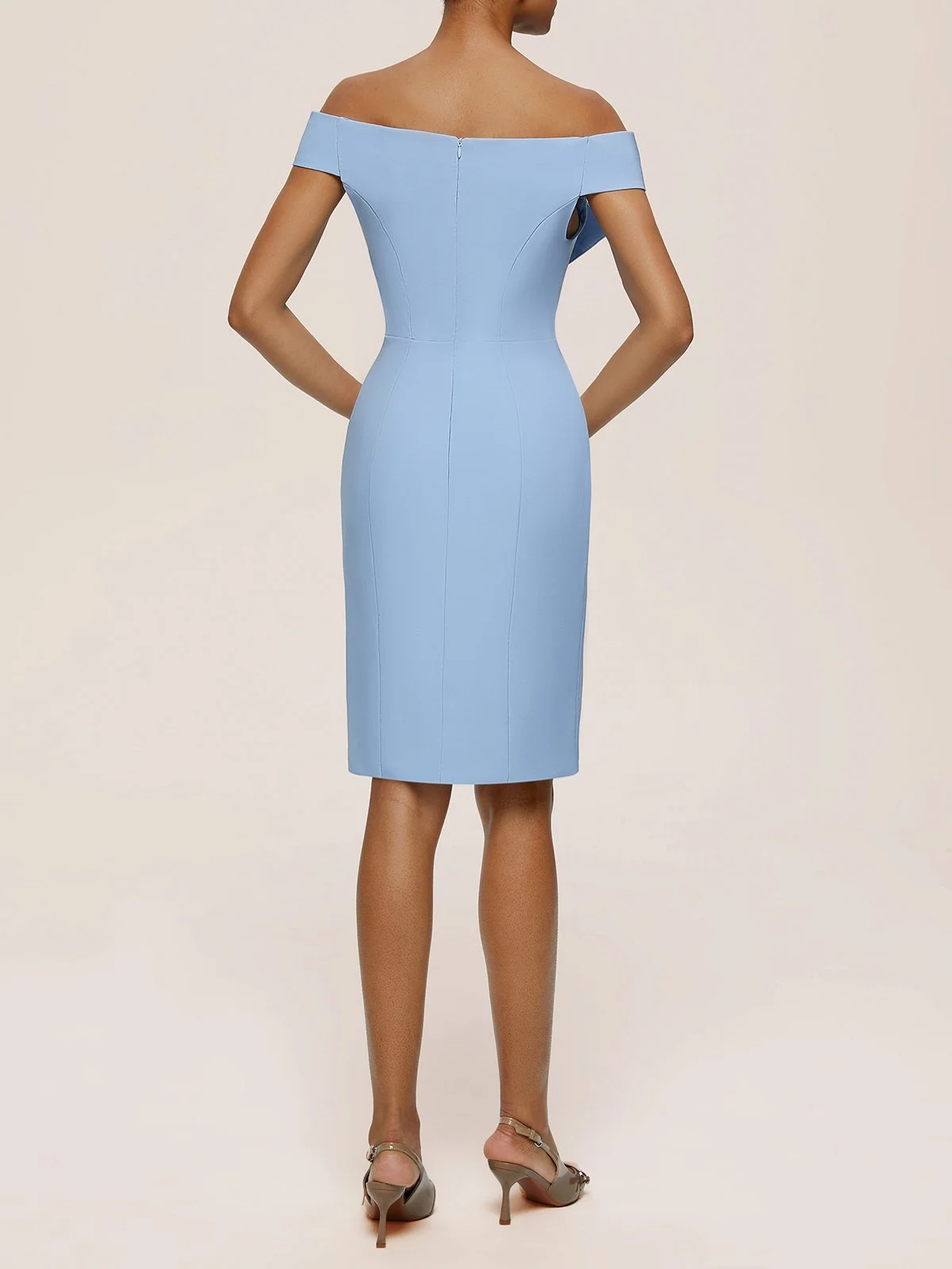 Blue Ruched Off The Shoulder Sheath Mini Dress