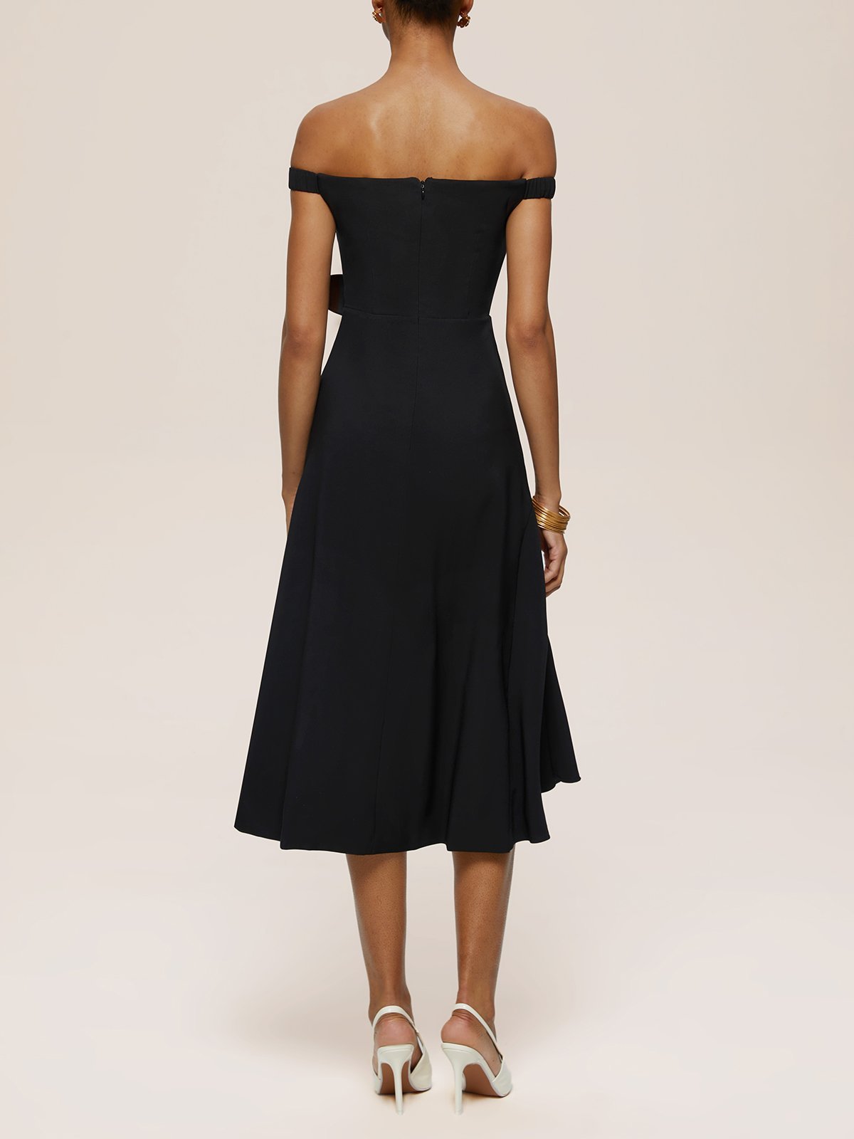 Black Off The Shoulder Sleeveless A-Line Midi Dress