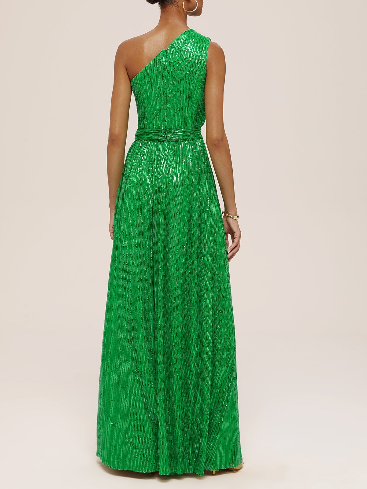 Green One Shoulder Sleeveless A-Line Gown  Sequin Dress
