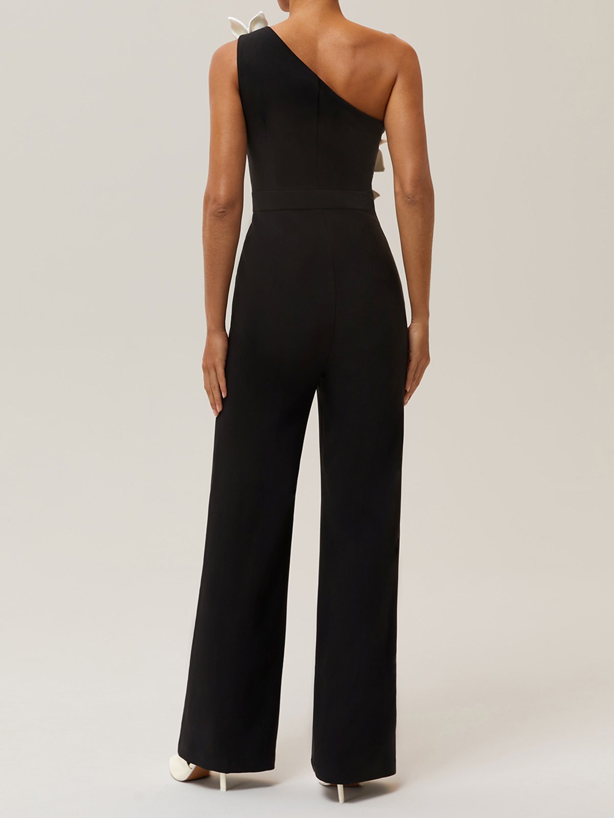 Women Black One Shoulder 3D Floral Wide-Leg Jumpsuit