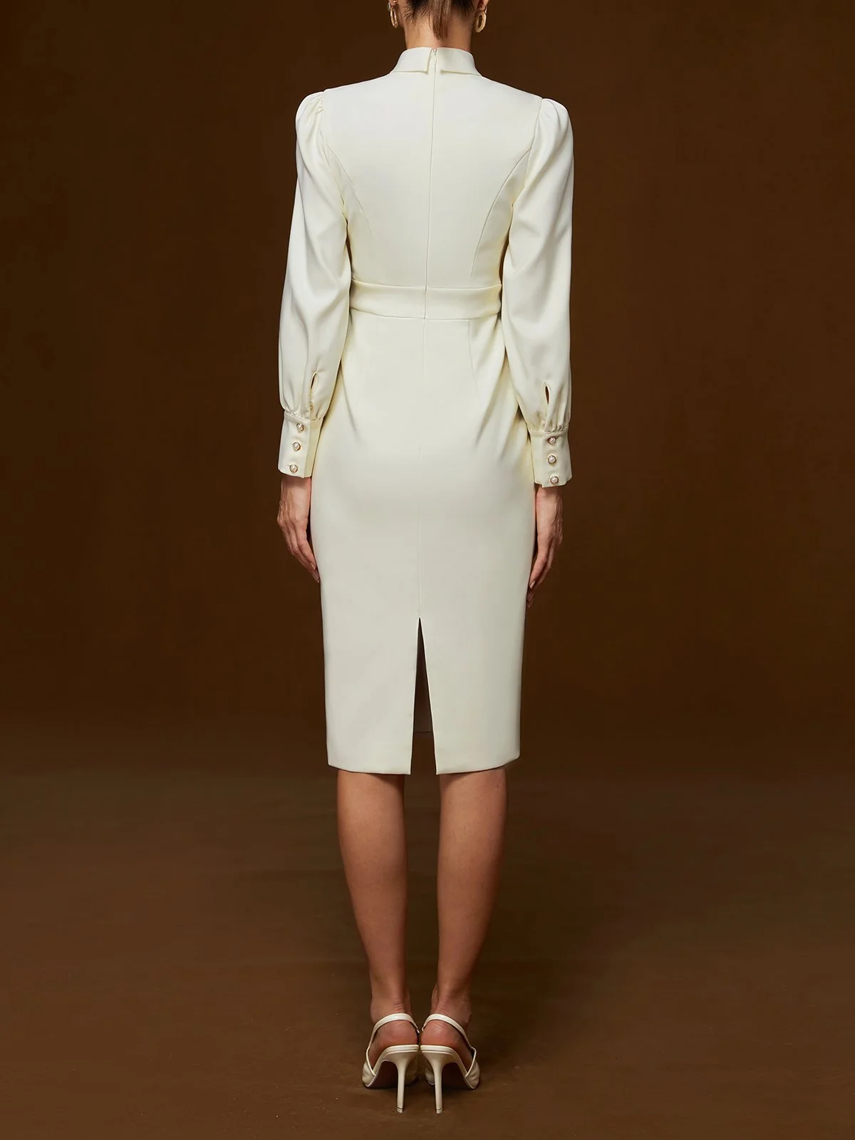 Light Blue Bow Neck Long Sleeve Sheath Midi Blazer Dress