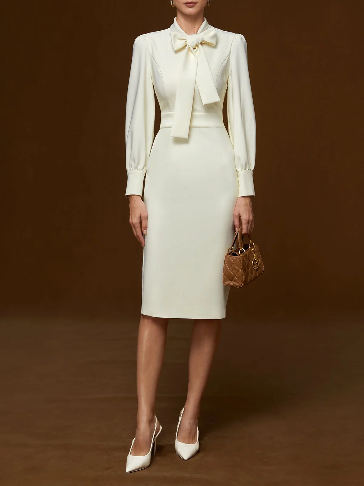 Light Blue Bow Neck Long Sleeve Sheath Midi Blazer Dress