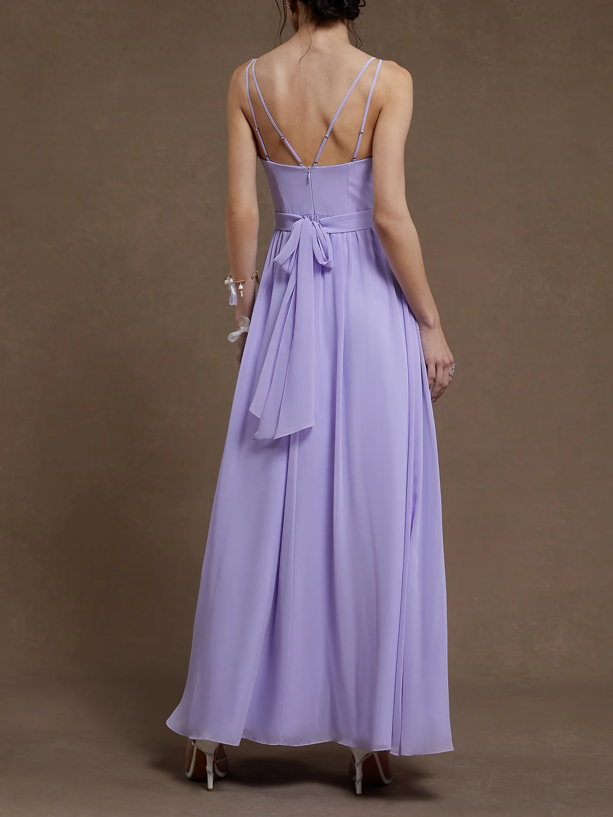 Lavender Purple Chiffon Spaghetti Gallus A-Line Gown