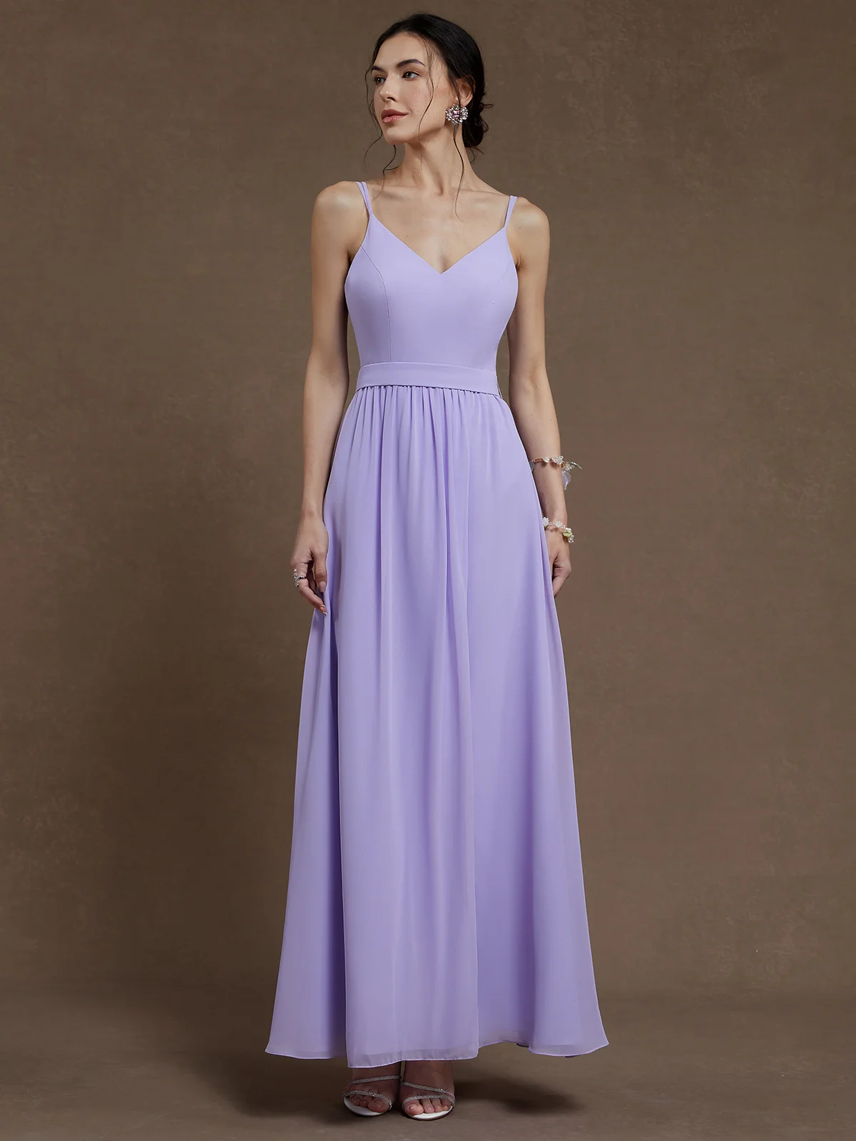 Lavender Purple Chiffon Spaghetti Gallus A-Line Gown
