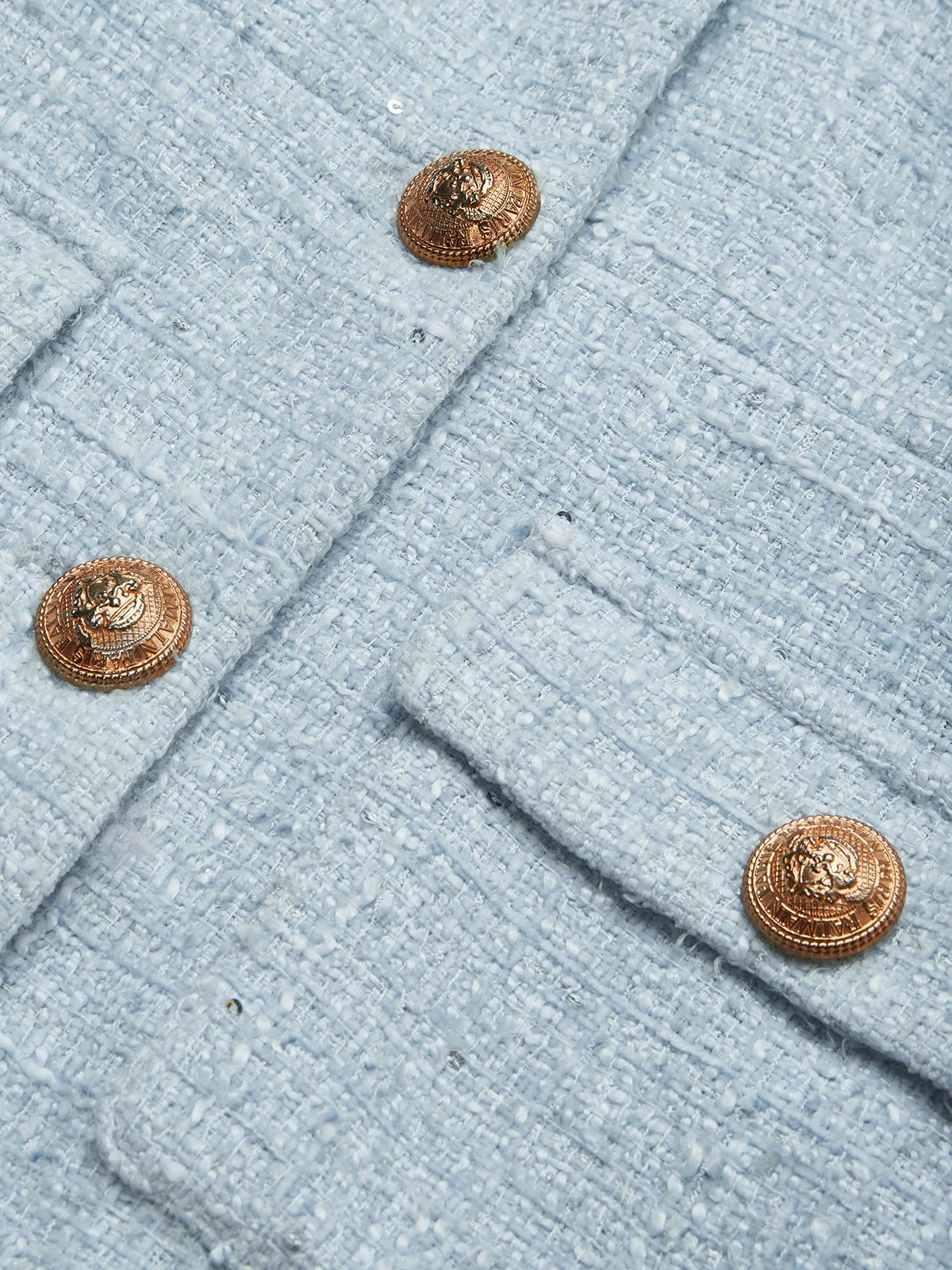 Light Blue Lapel Collar Pocket A-Line Midi Tweed Blazer Dress
