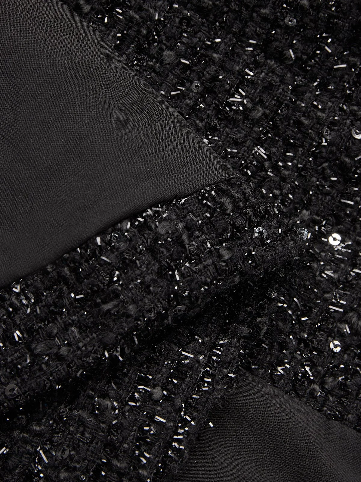 Women Black Beaded Crew Neck Long Sleeve Two-Piece Set