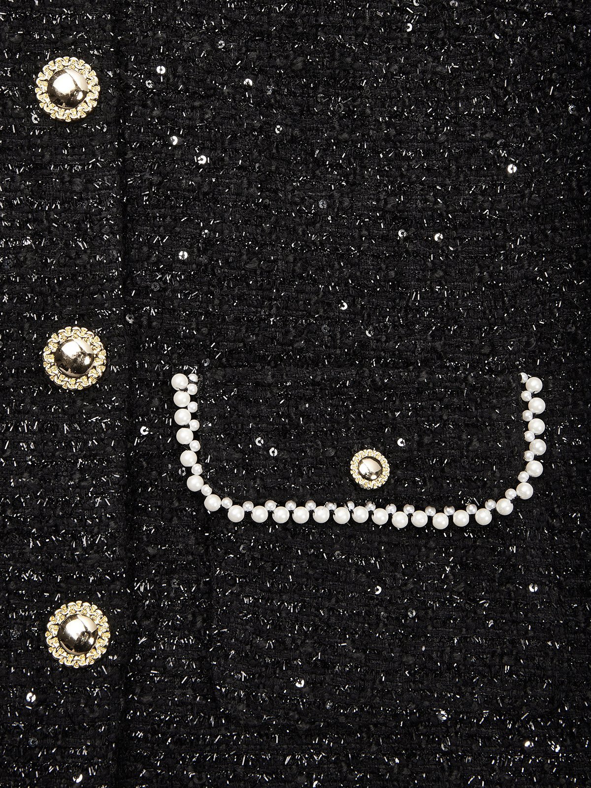 Women Black Beaded Crew Neck Long Sleeve Two-Piece Set