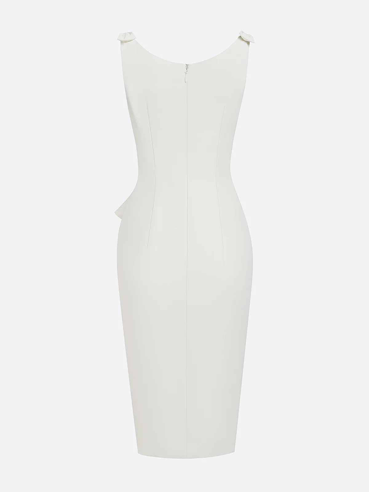 White Rhinestone Crew Neck Ruffled Sheath Two-piece Dresses