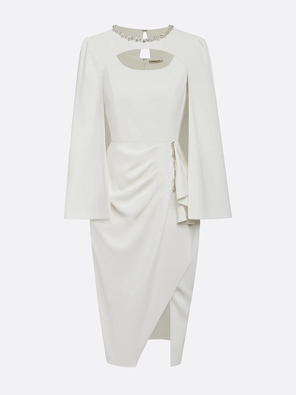 White Rhinestone Crew Neck Ruffled Sheath Two-piece Dresses