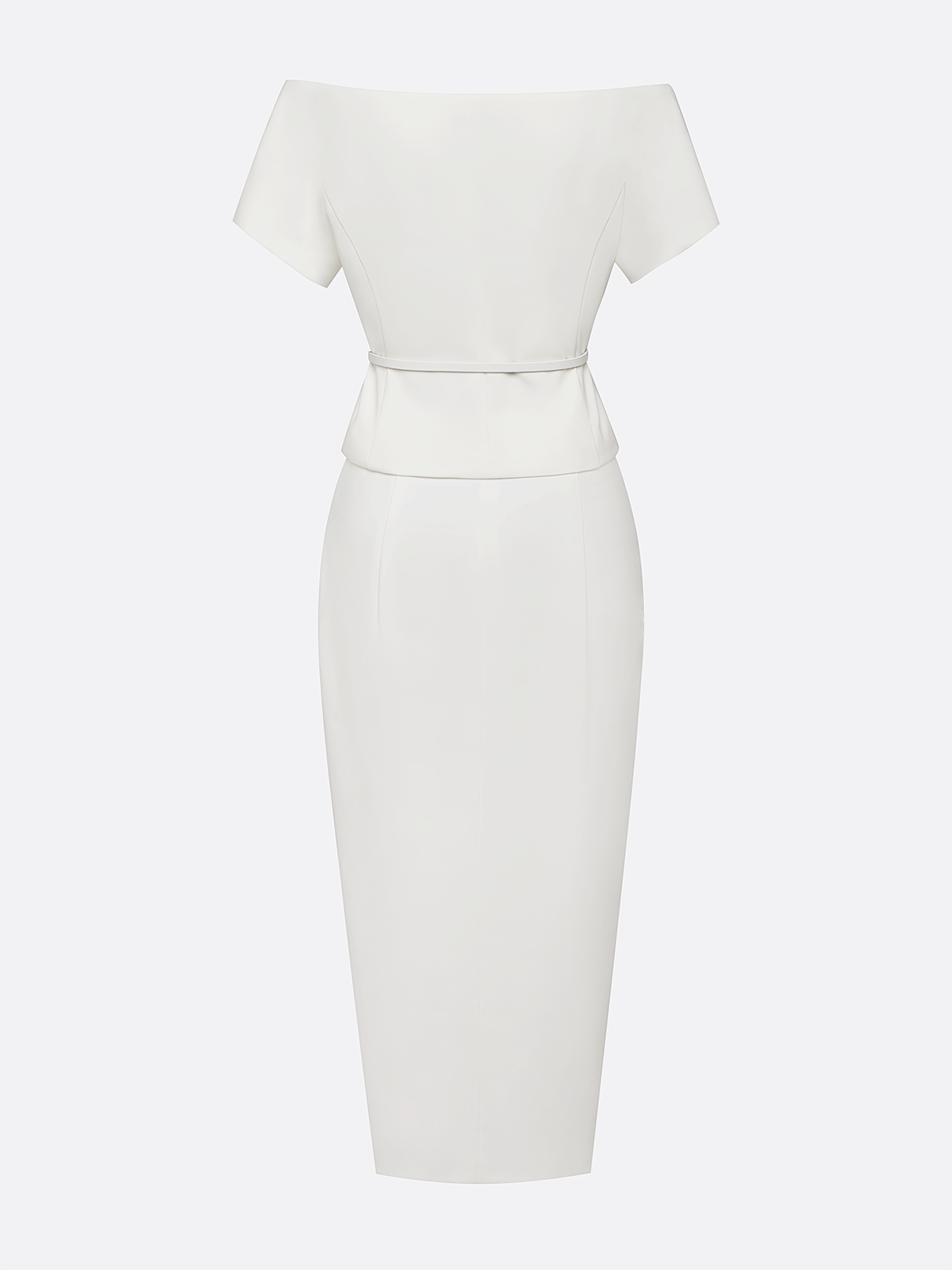 Women White Sash Off The Shoulder Short Sleeve Two-Piece Set