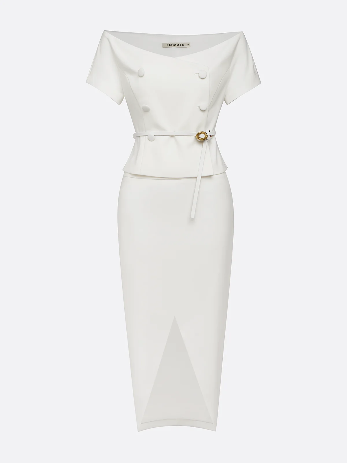 Women White Sash Off The Shoulder Short Sleeve Two-Piece Set
