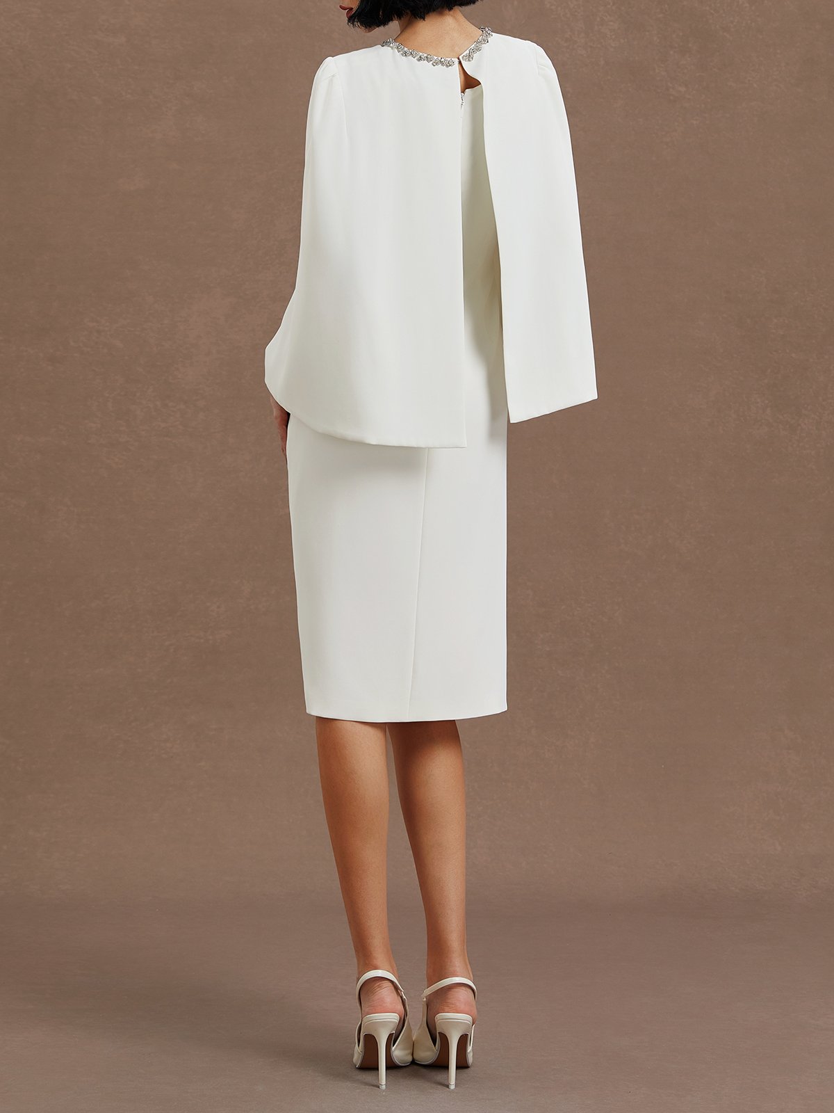 White Rhinestone  Crew Neck  Sheath Two-piece Dresses