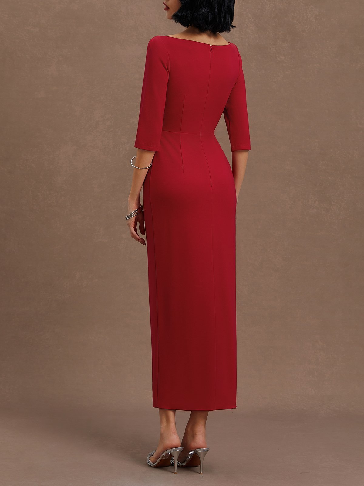 Red Ruched Off The Shoulder Half Sleeve Sheath Maxi Dress
