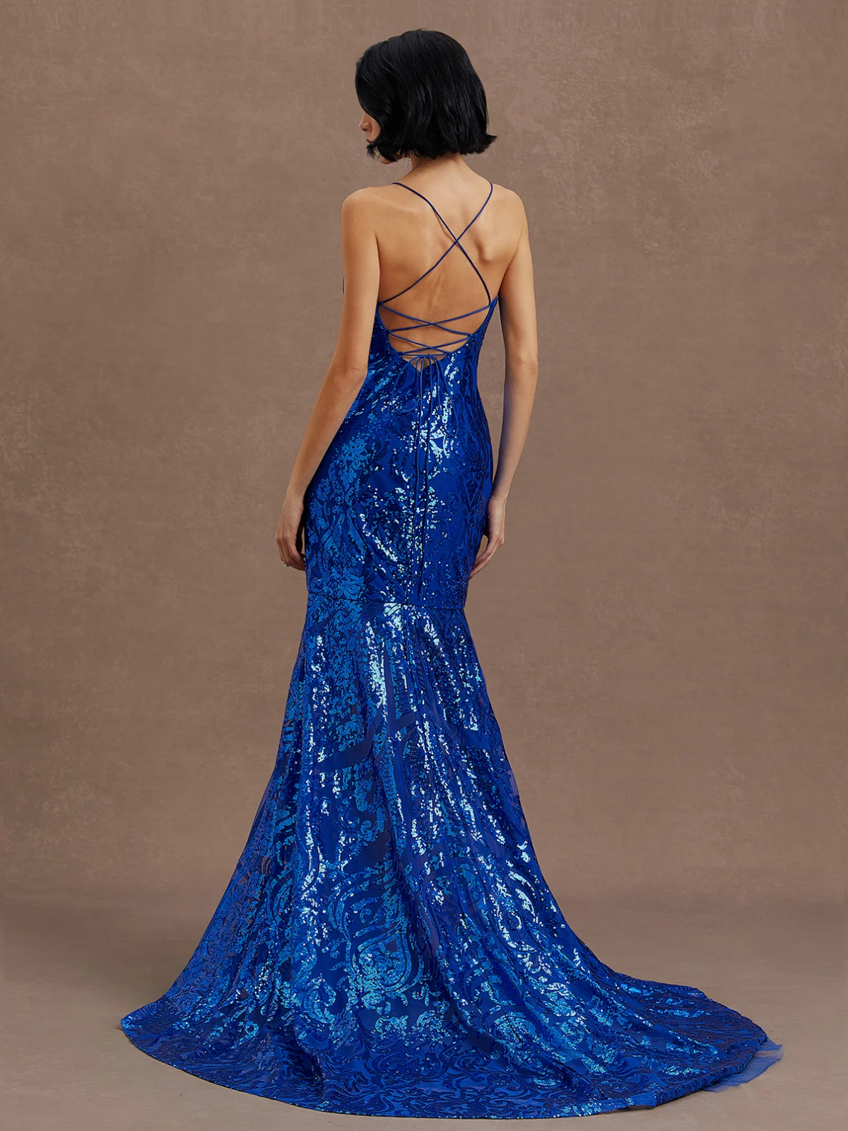 Royal Blue Lace Wedding Dress Spaghetti Sleeveless Mermaid Gown Dress