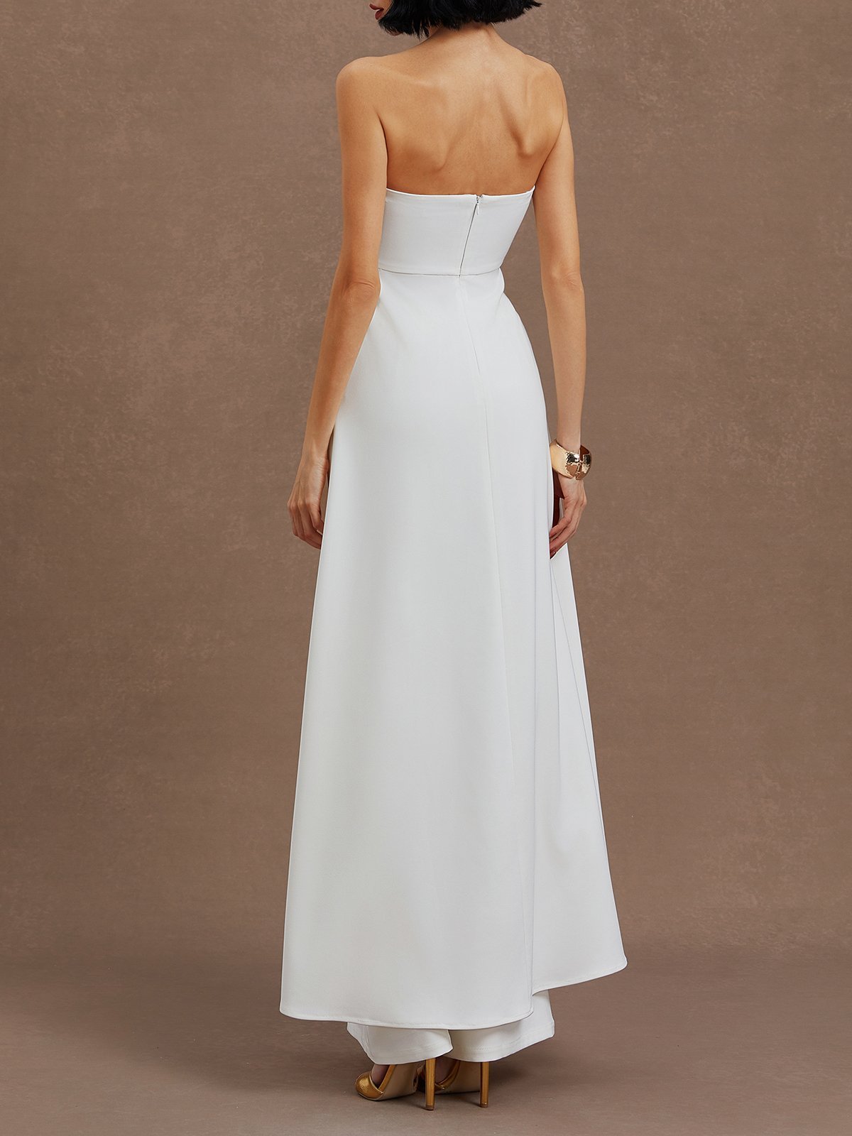 White Buckle Strapless Sleeveless Two-Piece Set