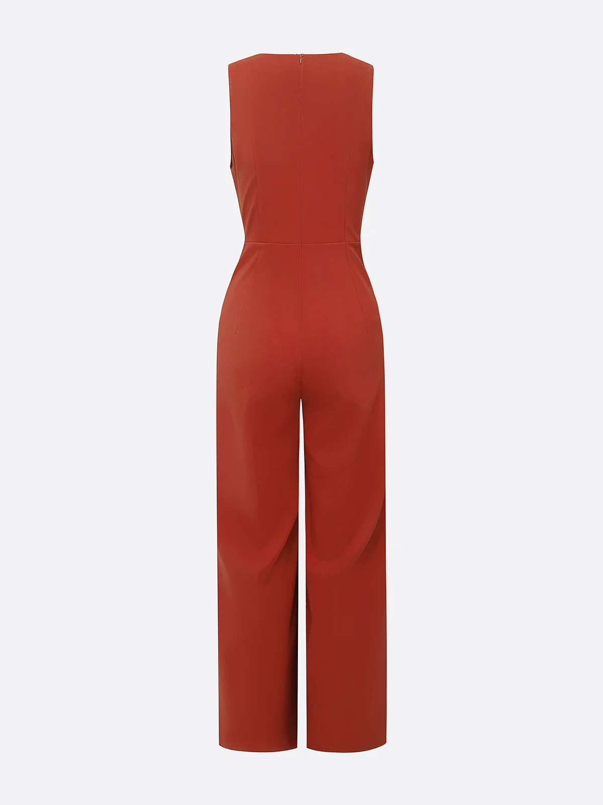 Women Red Sleeveless V Neck Bow Wide-Leg Jumpsuit