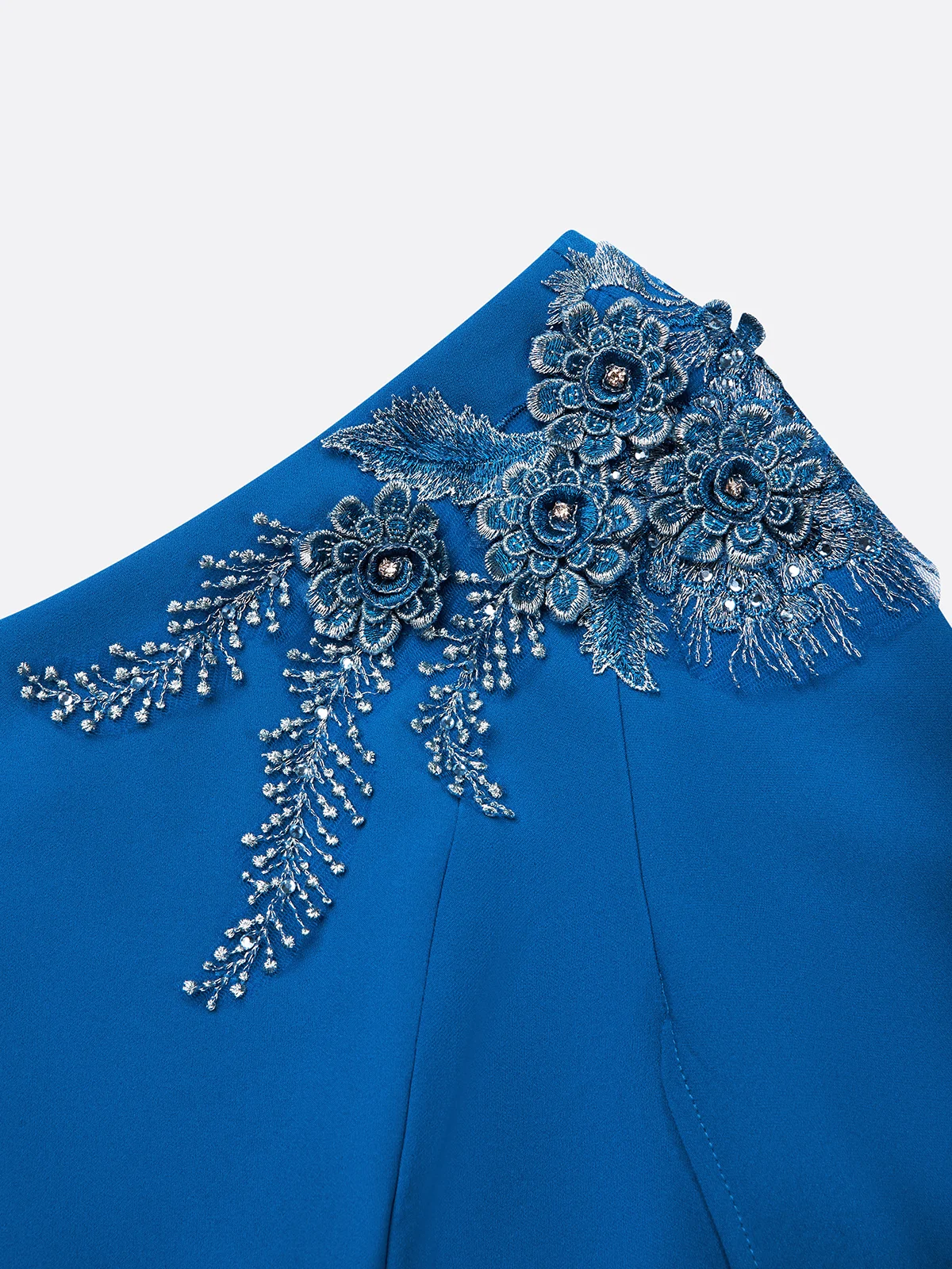 Blue Lace Classic One Shoulder Sleeveless Sheath Midi Dress