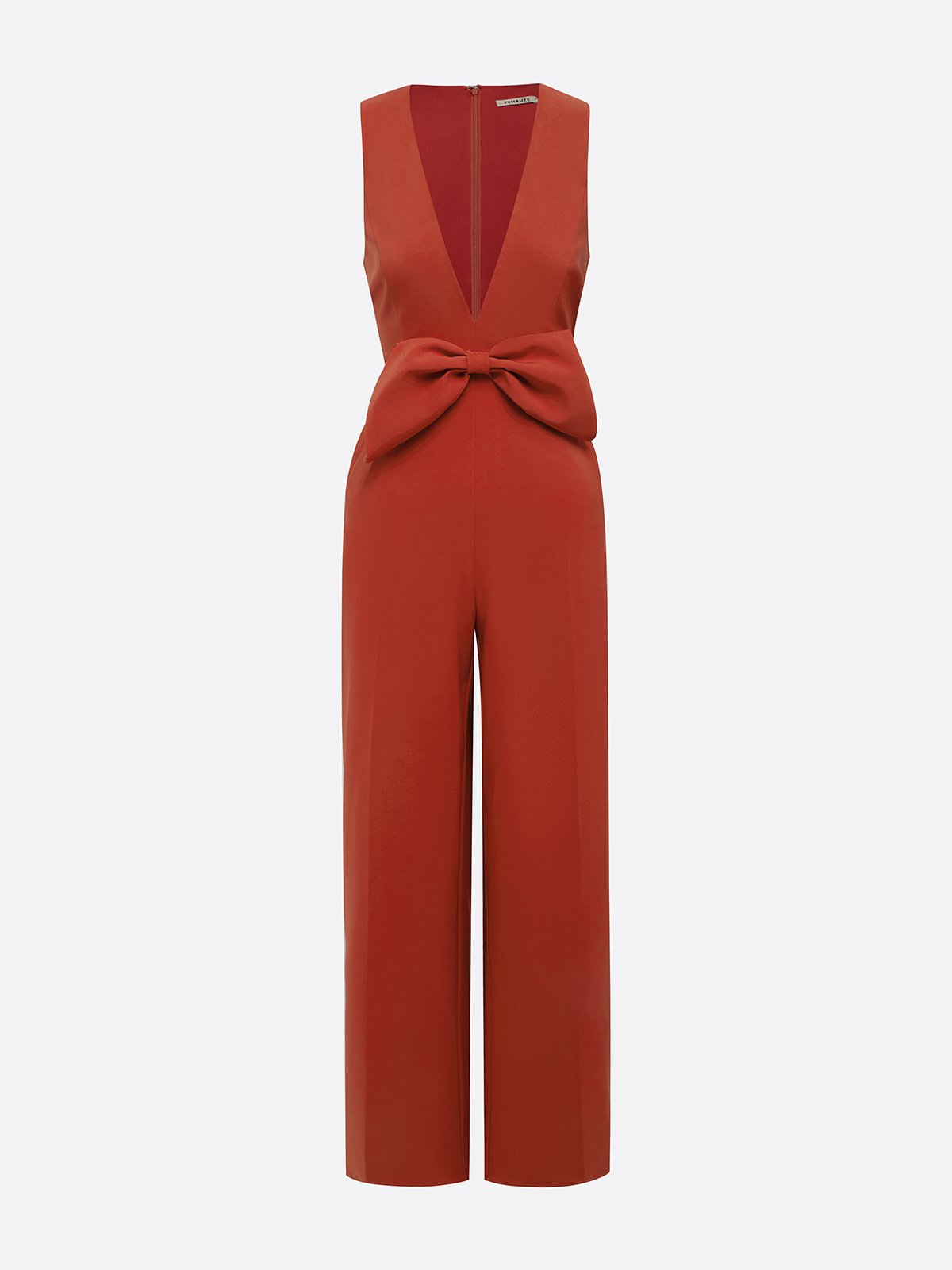 Women Red Sleeveless V Neck Bow Wide-Leg Jumpsuit