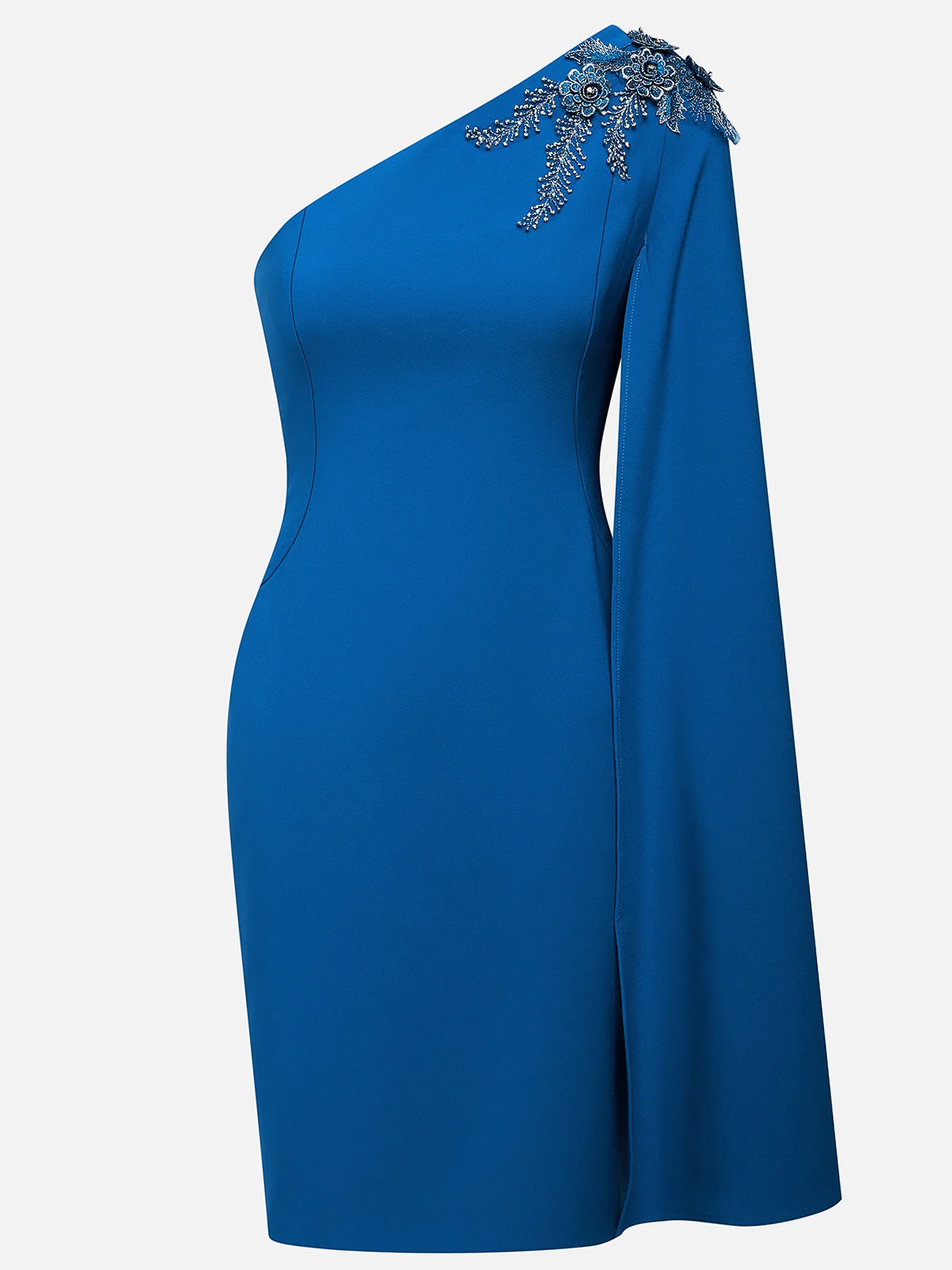 Blue Lace Classic One Shoulder Sleeveless Sheath Midi Dress