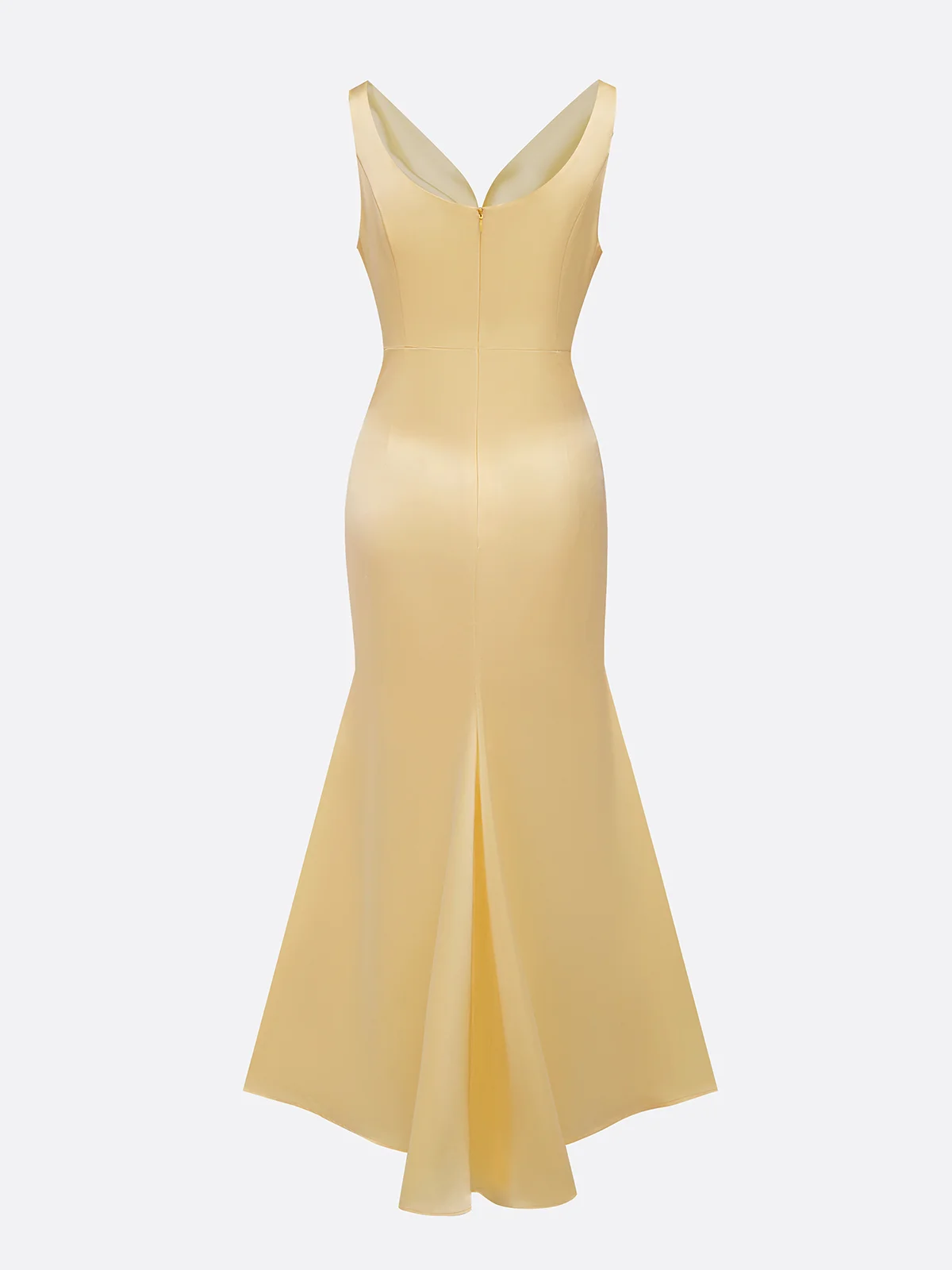 Yellow 3D Floral Ruffled Satin Cowl Neck Sleeveless Mermaid Maxi Dress