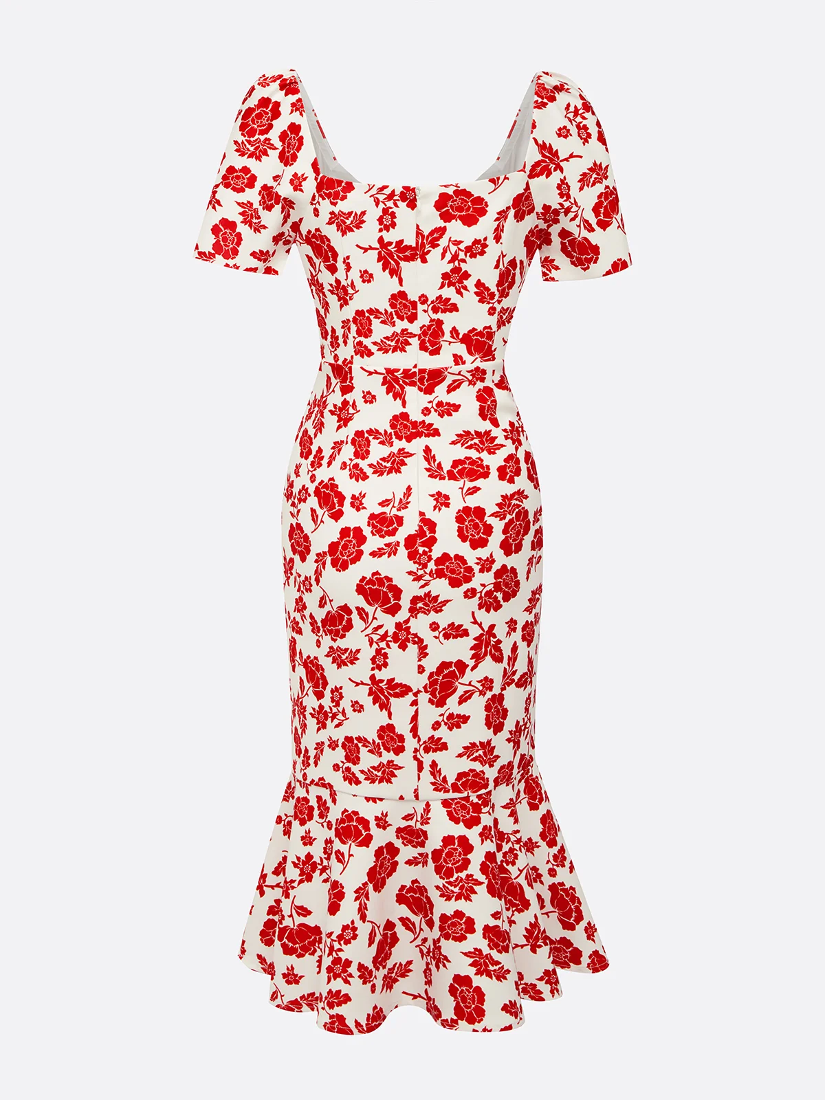 Red Floral Sweetheart Neckline Mermaid Midi Dress