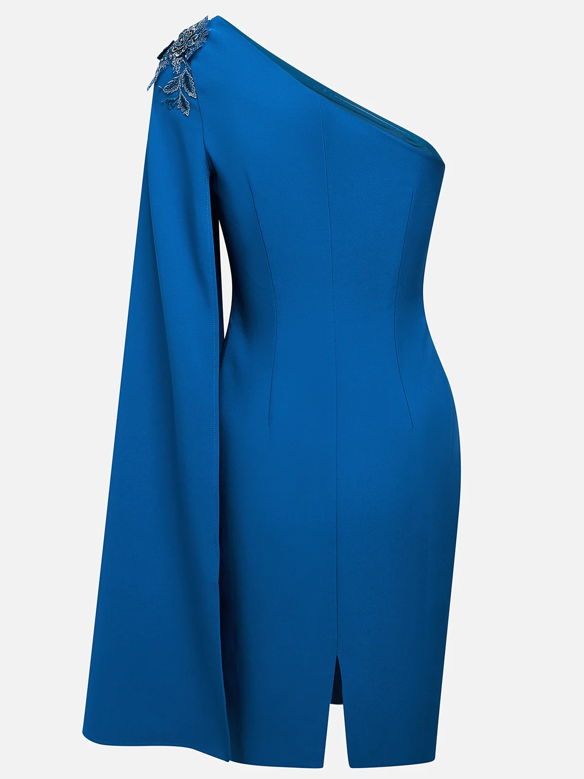 Blue Lace Classic One Shoulder Sleeveless Sheath Midi Dress