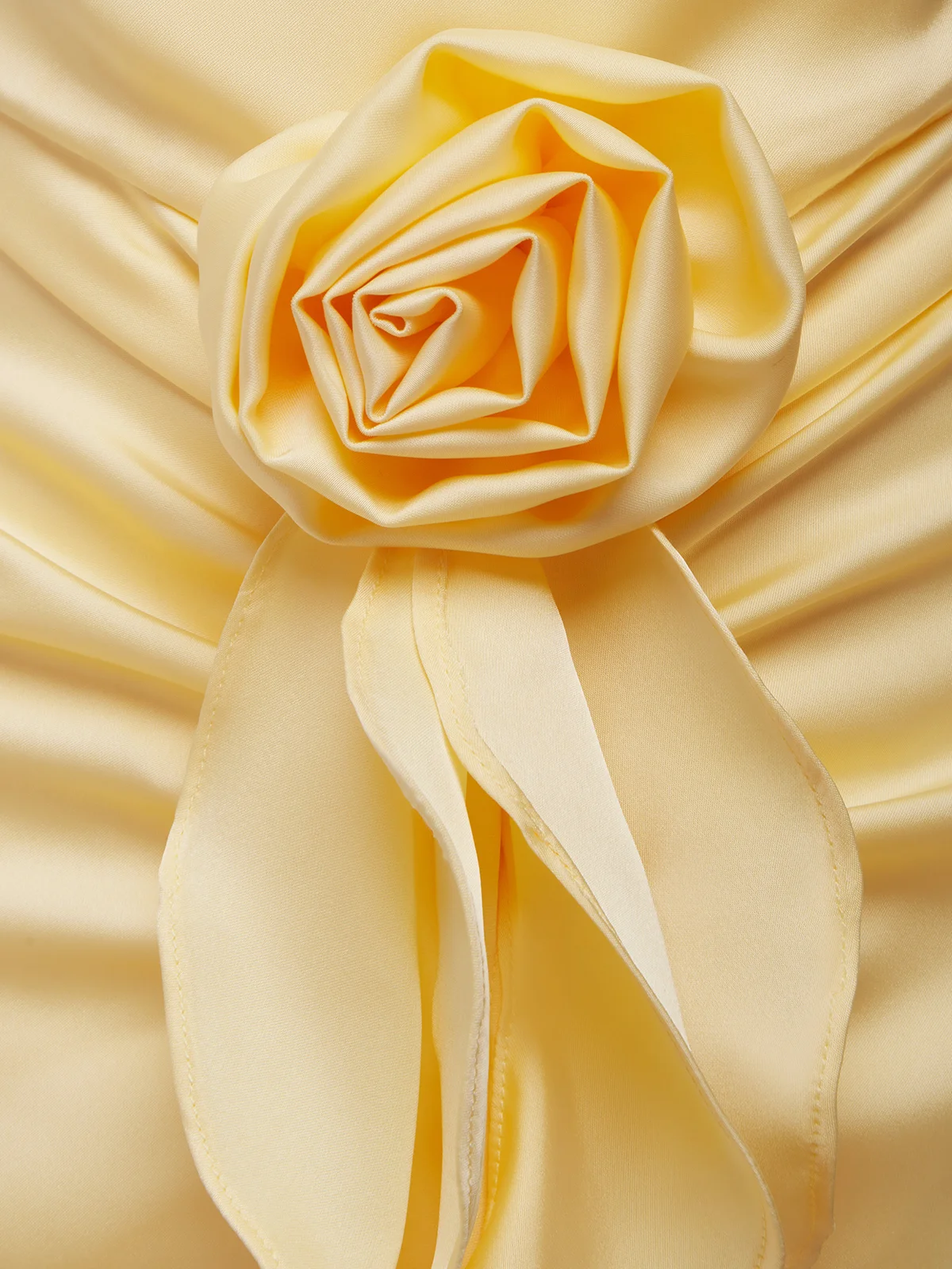 Yellow 3D Floral Ruffled Satin Cowl Neck Sleeveless Mermaid Maxi Dress