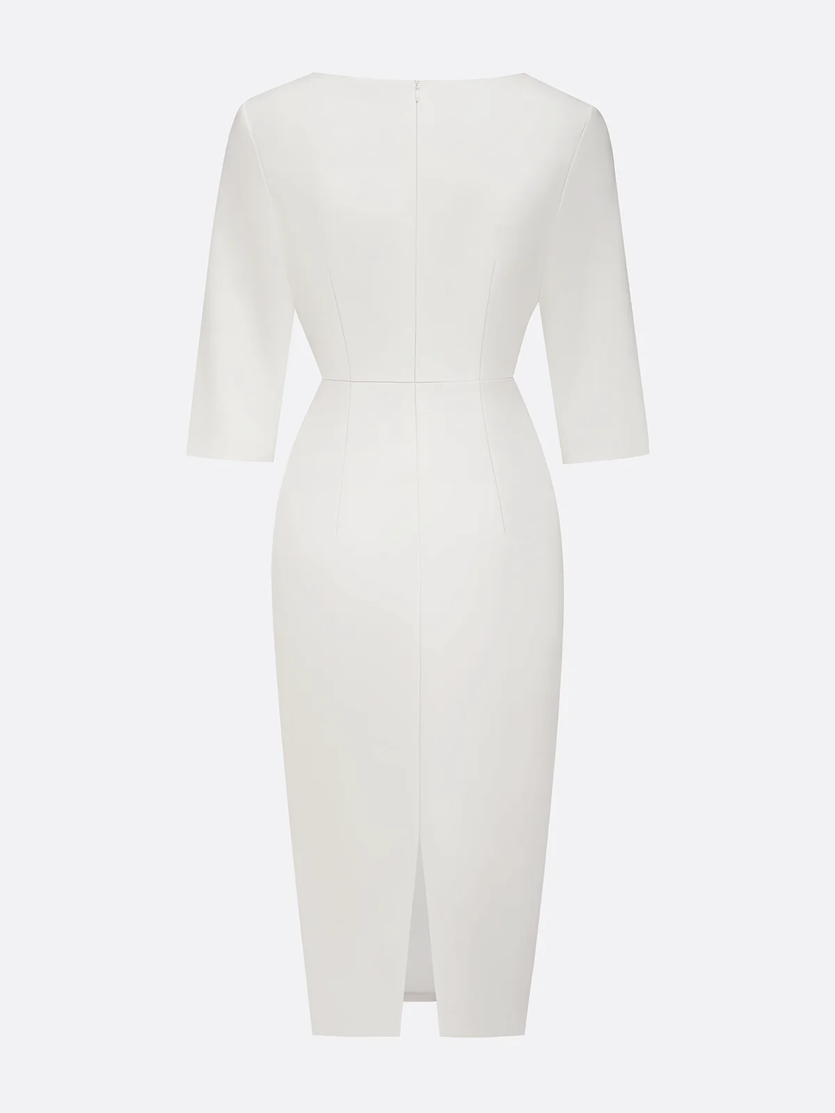 White Imitation Pearls Classic Crew Neck Half Sleeve Sheath Midi Dress