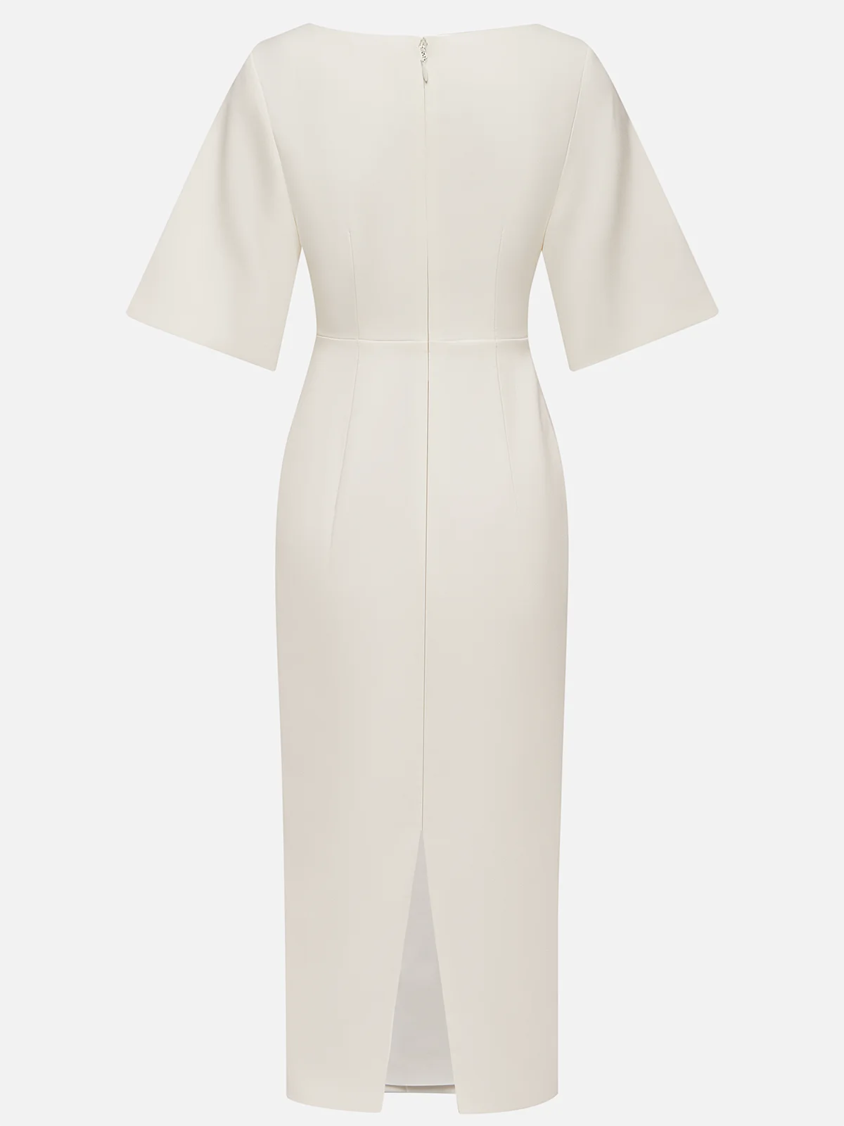 White Buckle Classic Crew Neck Short Sleeve Sheath Midi Dress