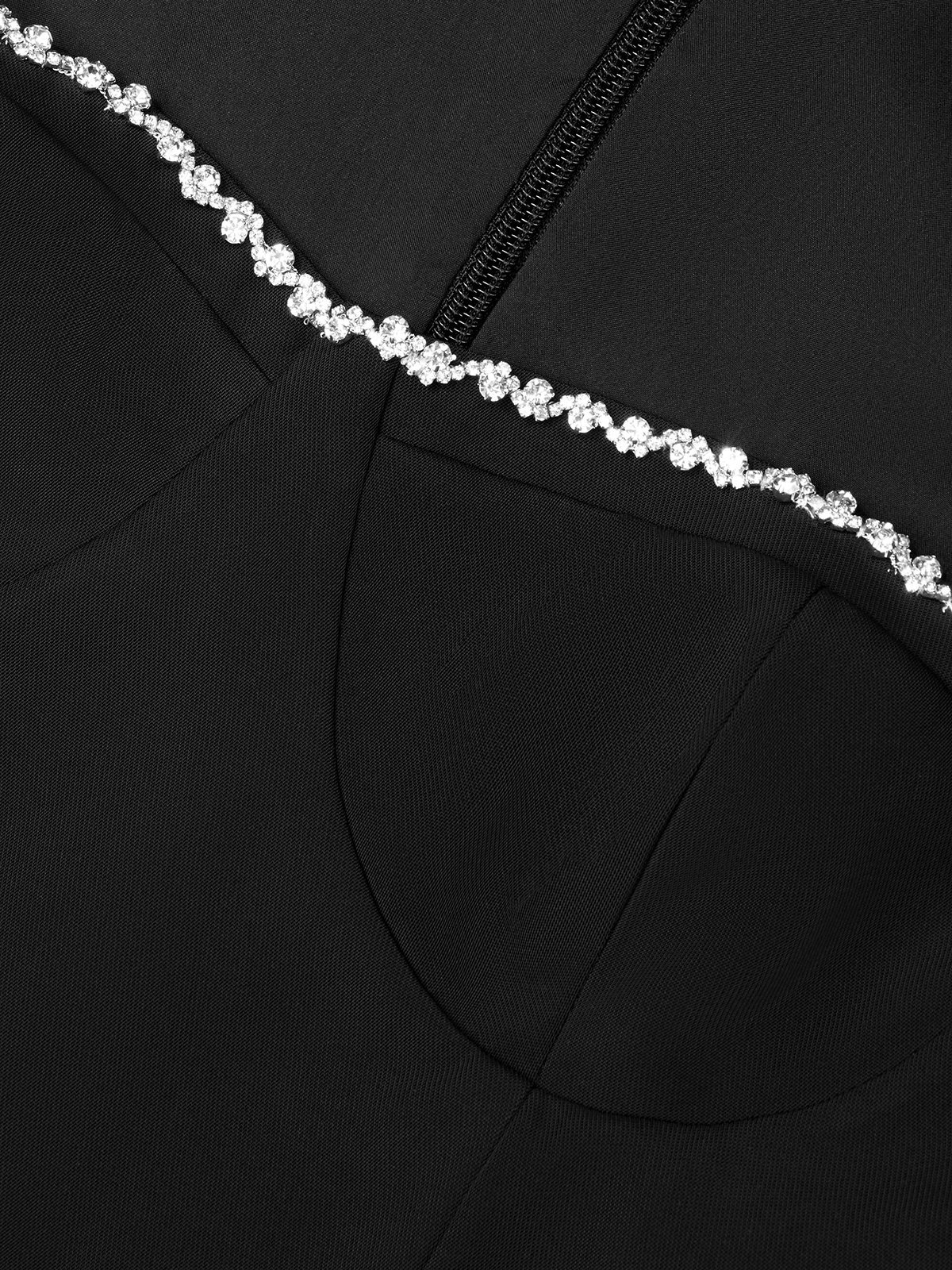 Black Rhinestone Pleated  Sweetheart Neckline Cap Sleeve A-Line Midi Dress