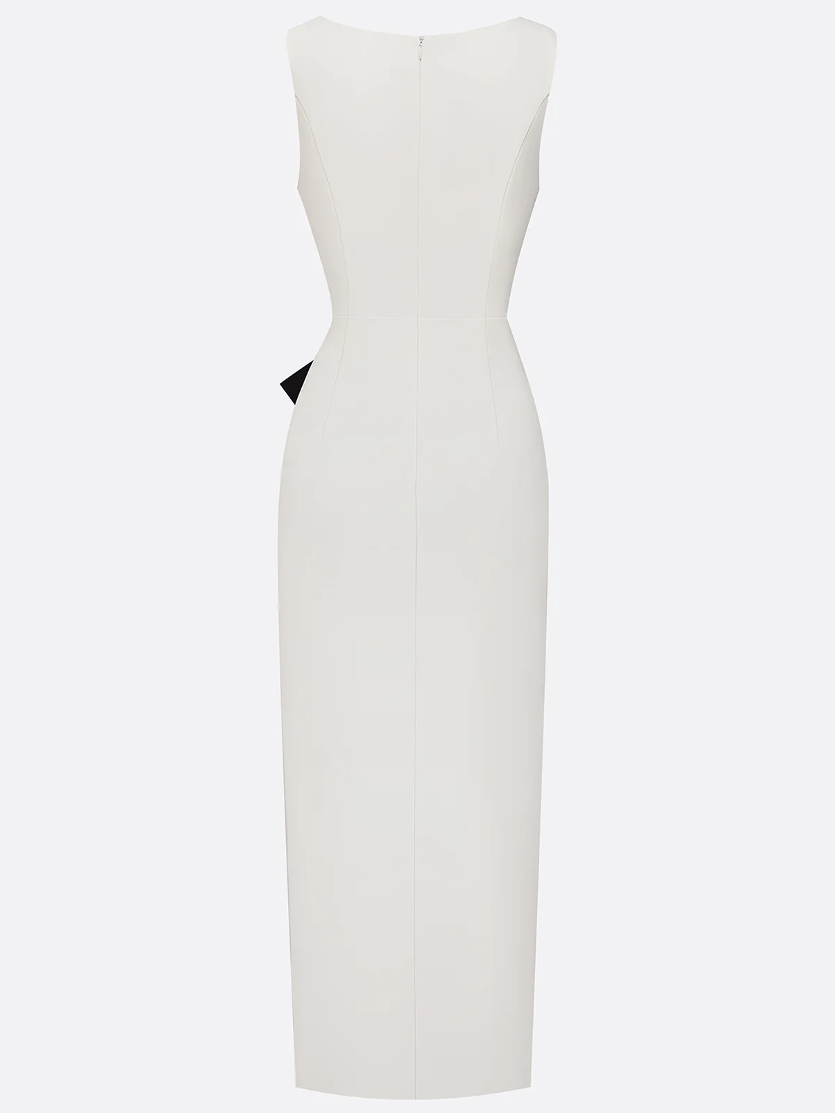 White Piping Classic Crew Neck Sleeveless Sheath Maxi Dress