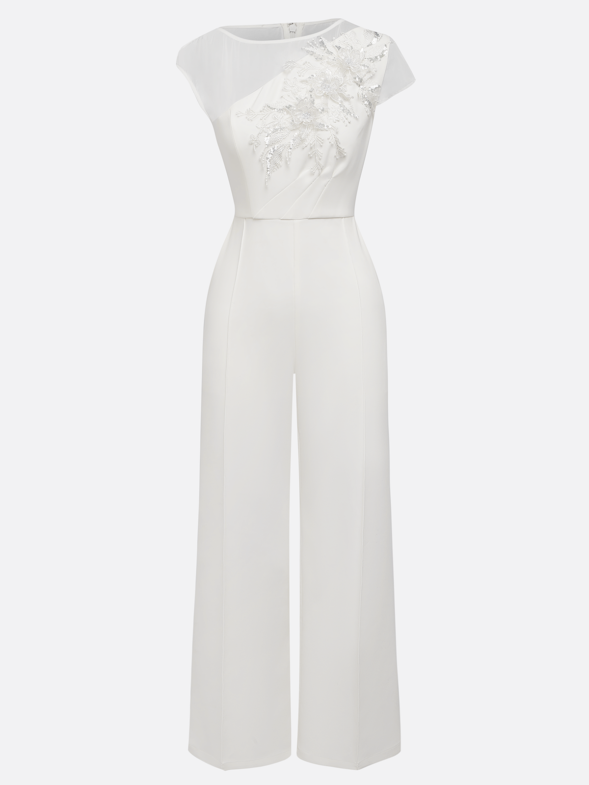White Boat Neck Floral Morden Raglan Sleeves Regular Fit Jumpsuit