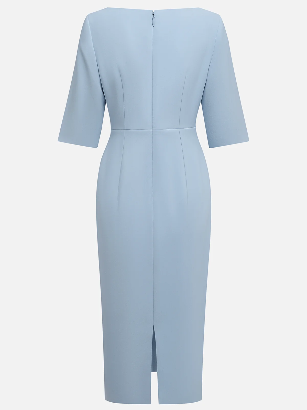 Light Blue Ruched Boat Neck Half Sleeve Sheath Midi Dress
