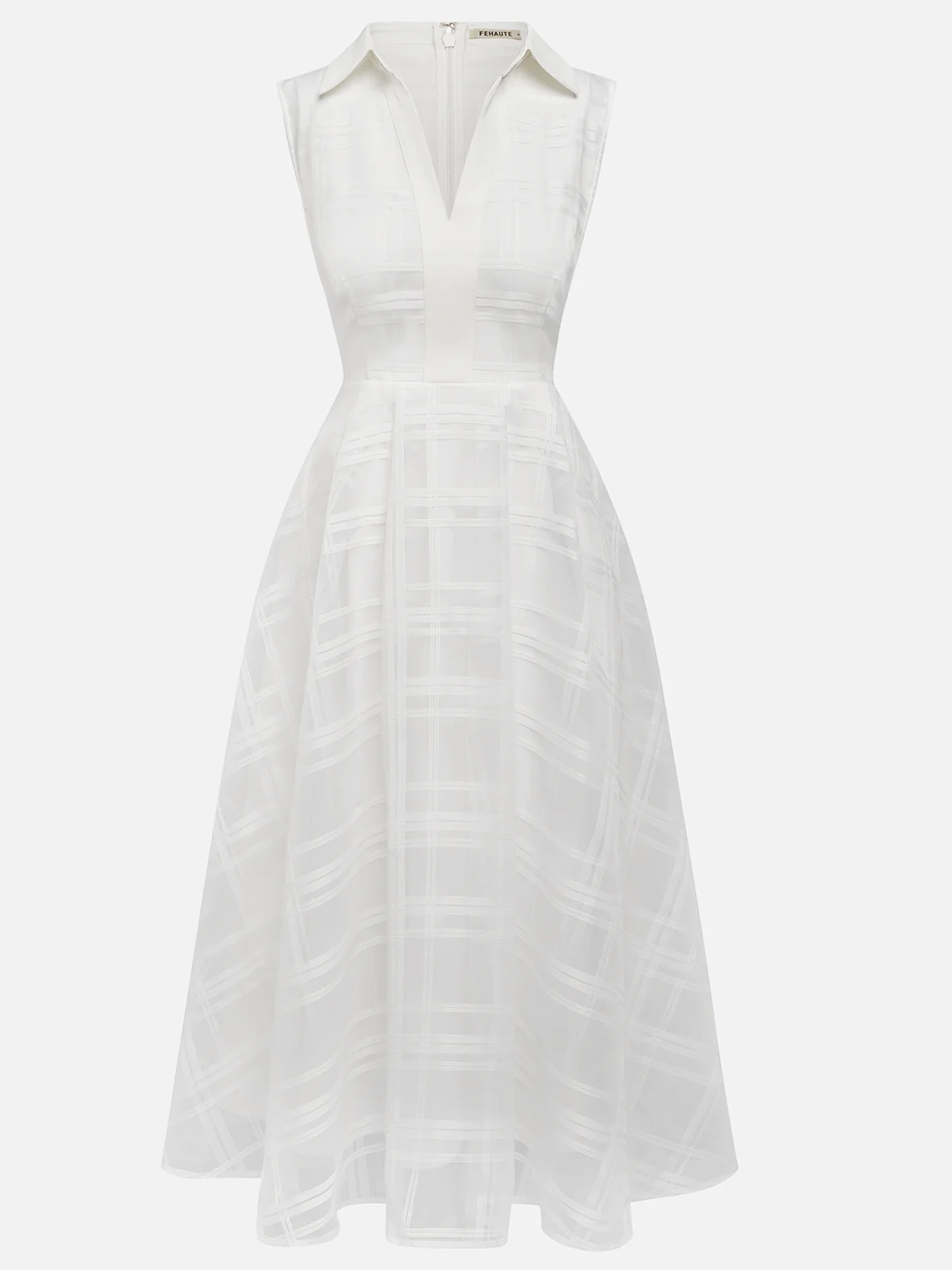 White Shirt Dress Shirt Collar Sleeveless A-Line Midi Dress