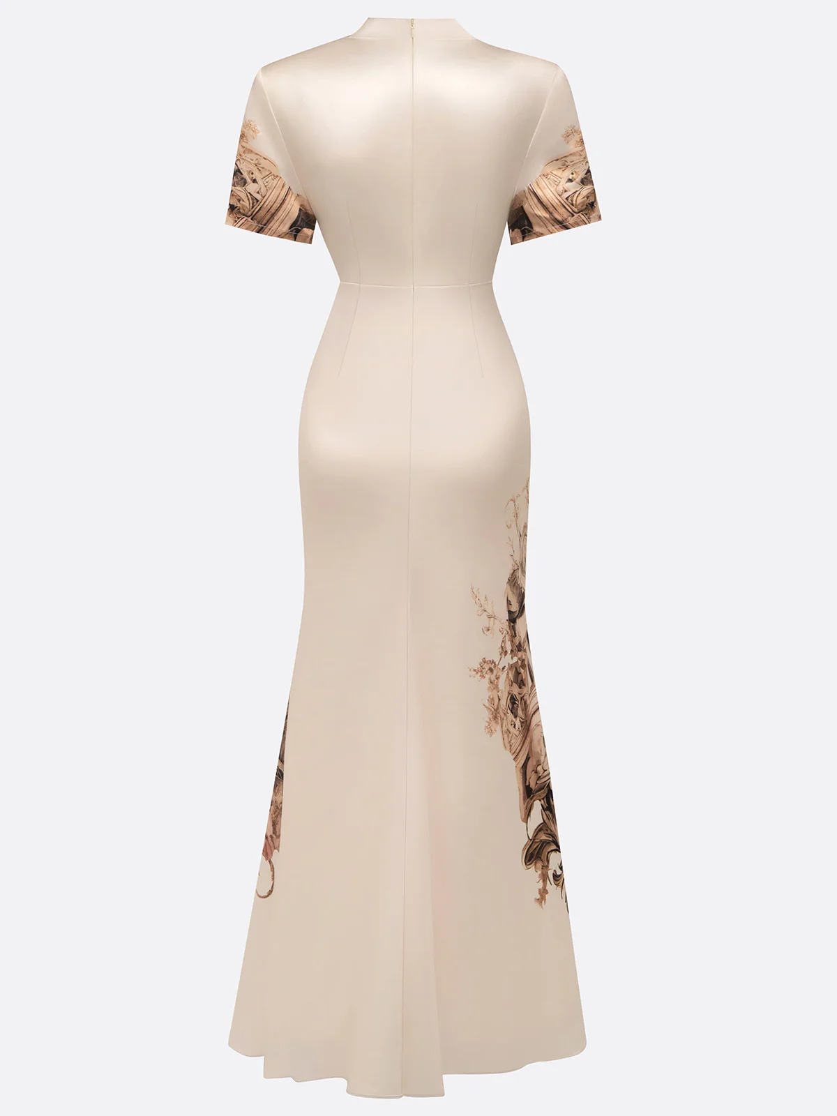 Beige Classic Deep V Neck Short Sleeve Mermaid Gown Dress