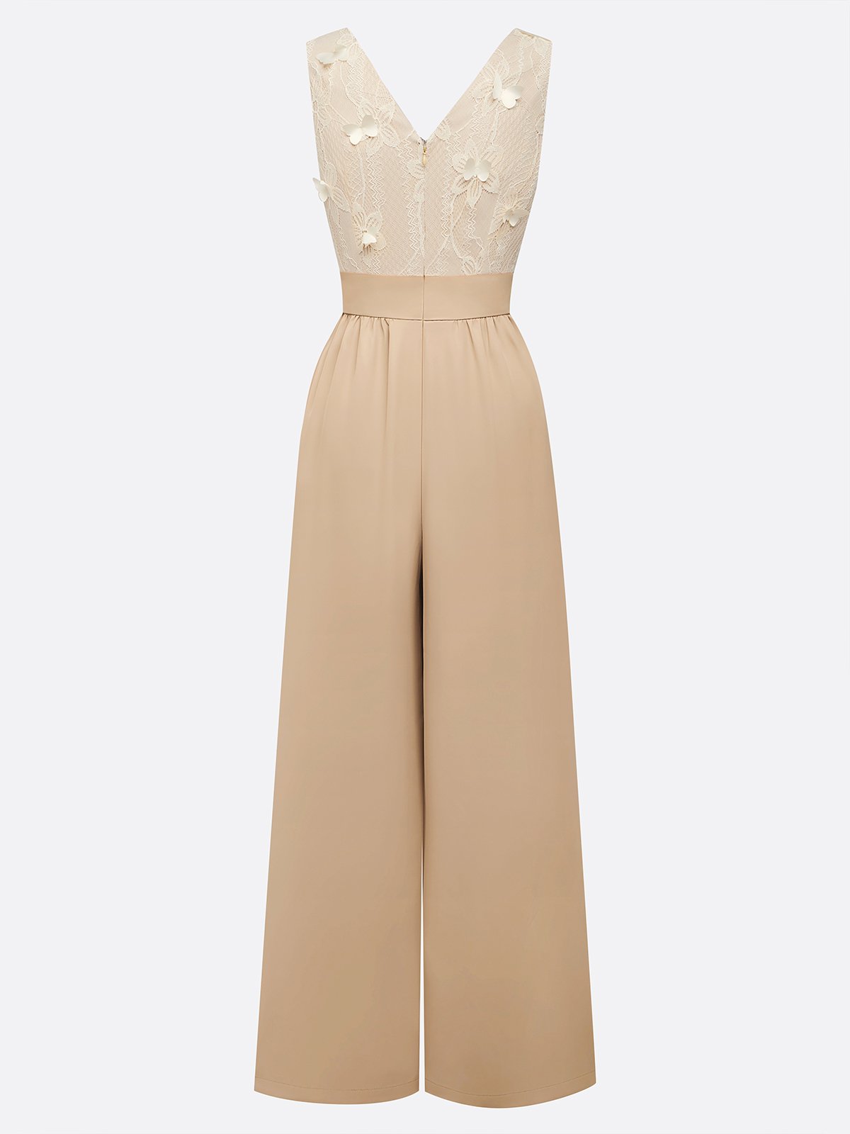 Women Apricot V Neck Sleeveless Jumpsuit