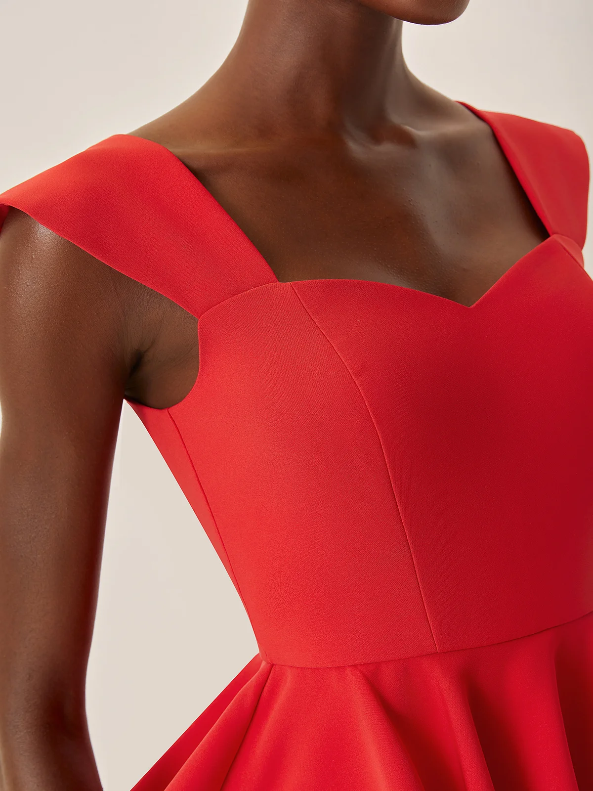 Red Peplum Sweetheart Neckline Sleeveless Sheath Midi Dress