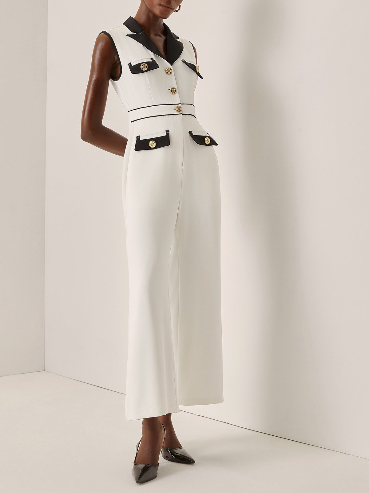Off White Piping Regular Fit Urban Shawl Collar Jumpsuit
