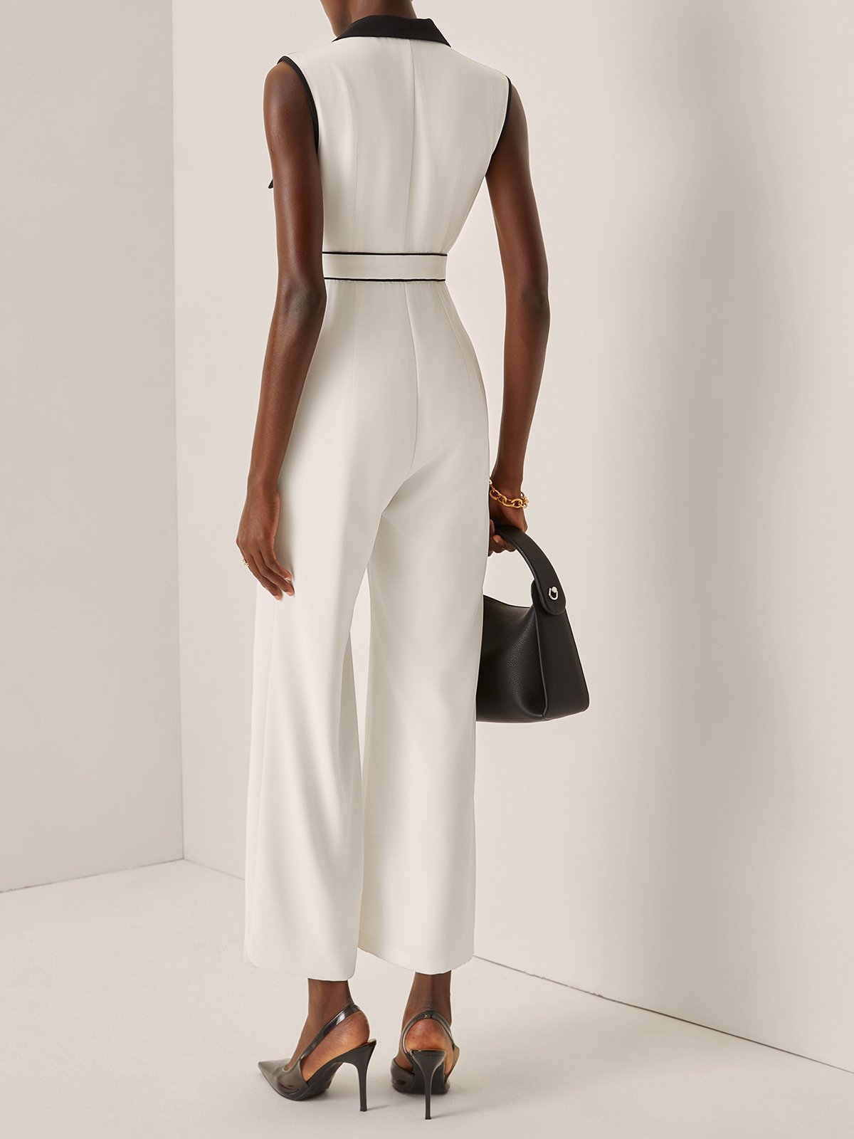 Off White Piping Regular Fit Urban Shawl Collar Jumpsuit