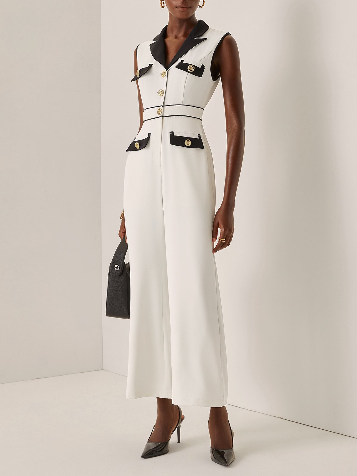 Off White Piping Regular Fit Urban Shawl Collar Jumpsuit
