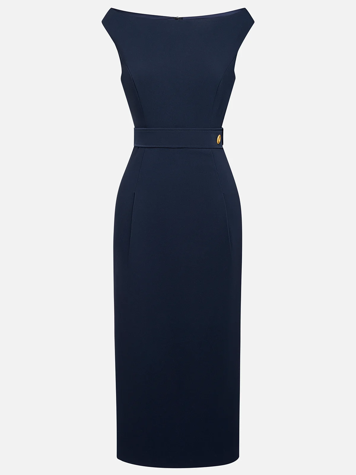 Purplish blue Buckle Classic Off The Shoulder Cap Sleeve H-Line Midi Dress