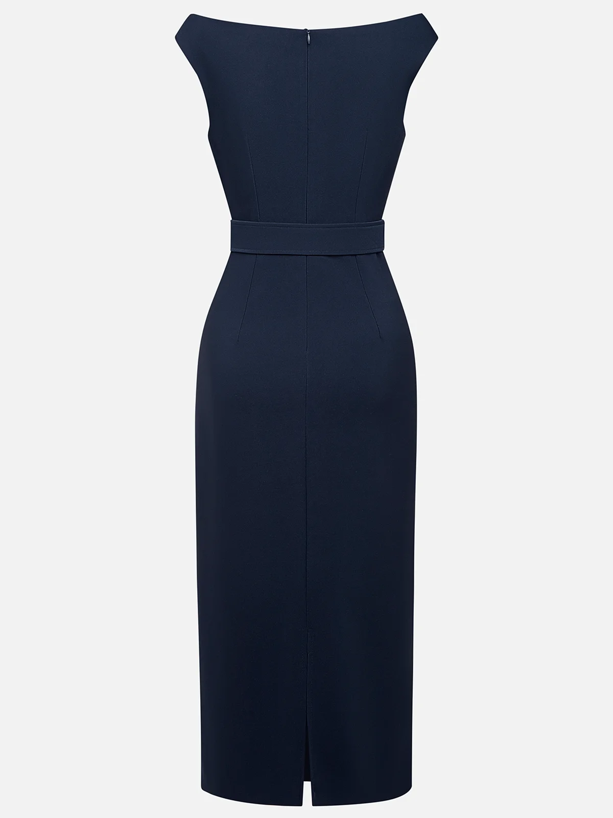 Purplish blue Buckle Classic Off The Shoulder Cap Sleeve H-Line Midi Dress
