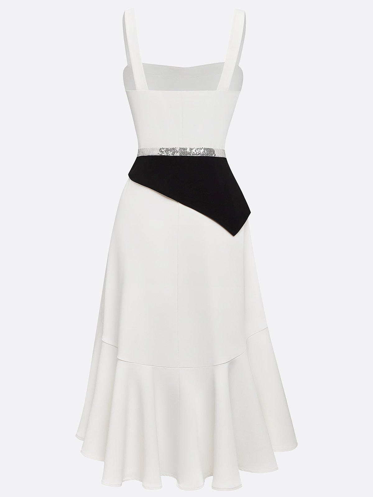 White Sequins Peplum Classic Spaghetti Gallus A-Line Midi Dress