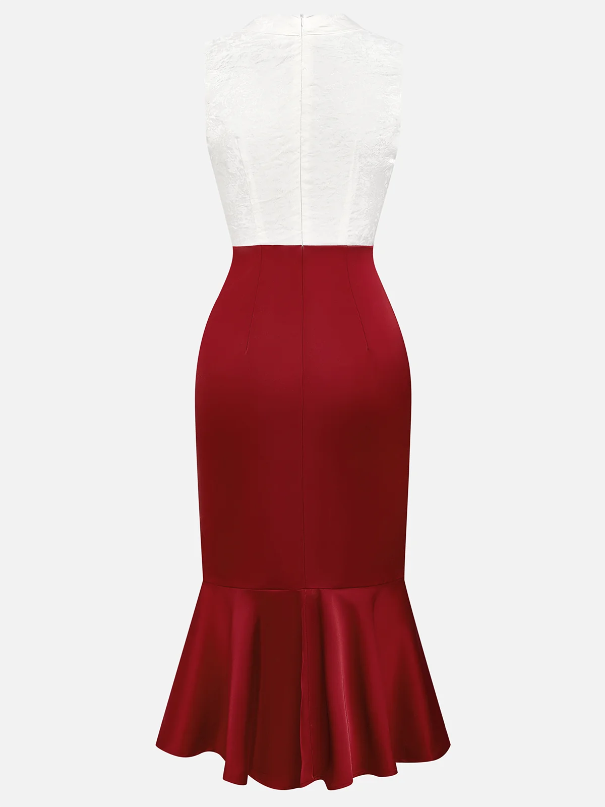 Wine Red Metal Mermaid Skirt Shawl Collar Sleeveless Sheath Midi Dress