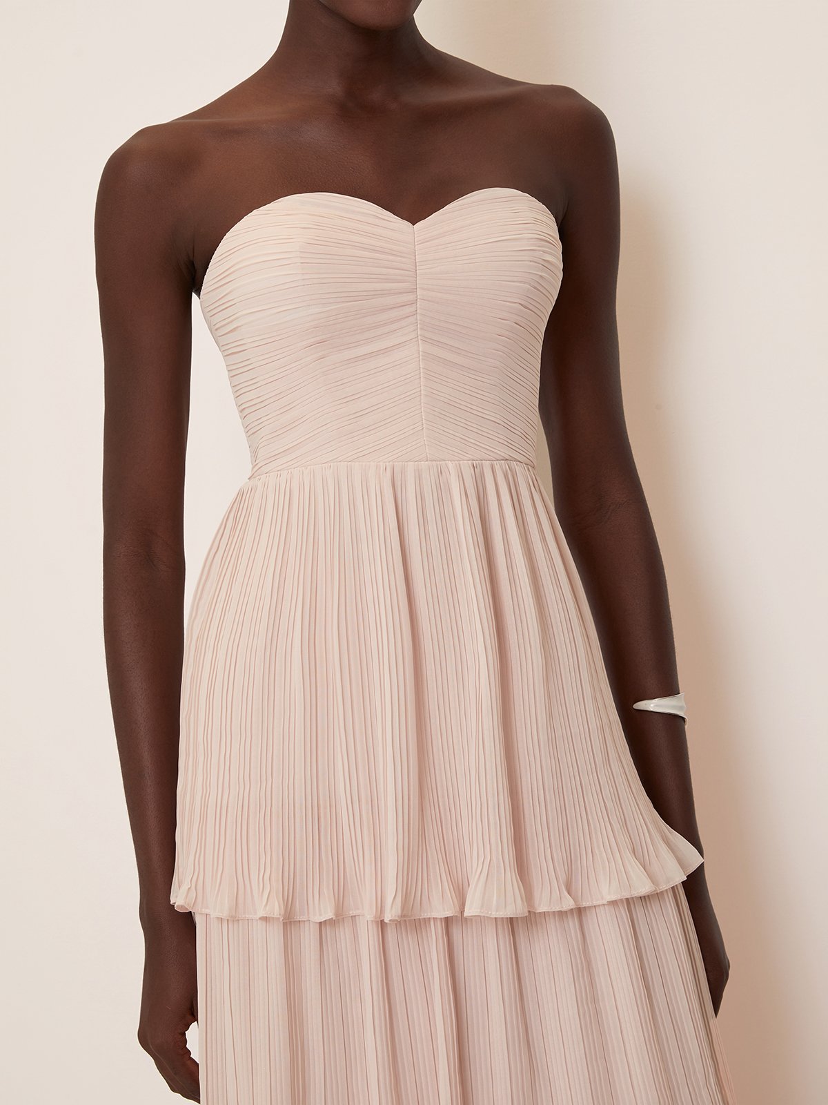 Light Pink Ruched Classic Off The Shoulder Short Sleeve A-Line Maxi Dress