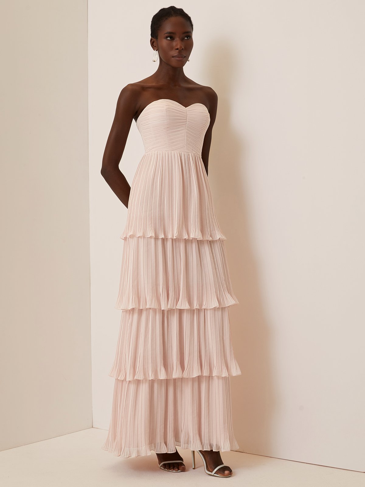 Light Pink Ruched Classic Off The Shoulder Short Sleeve A-Line Maxi Dress