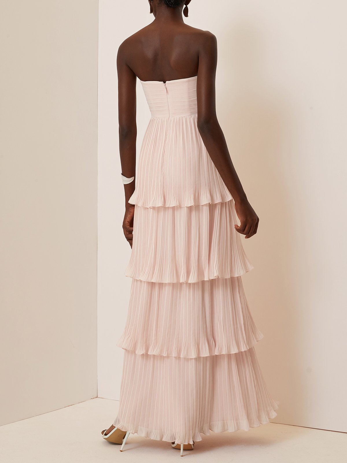 Light Pink Ruched Classic Off The Shoulder Short Sleeve A-Line Maxi Dress