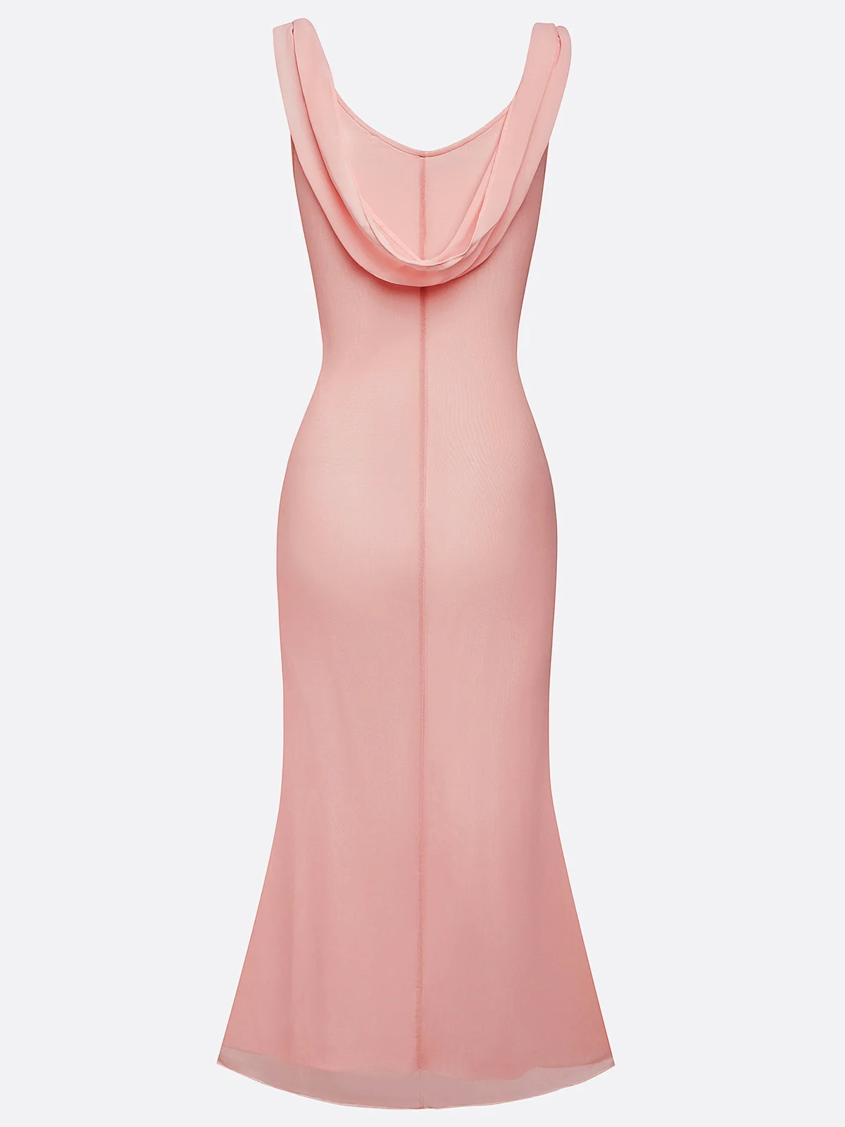 Pink Embroidery Classic Cowl Neck Sleeveless Sheath Midi Dress